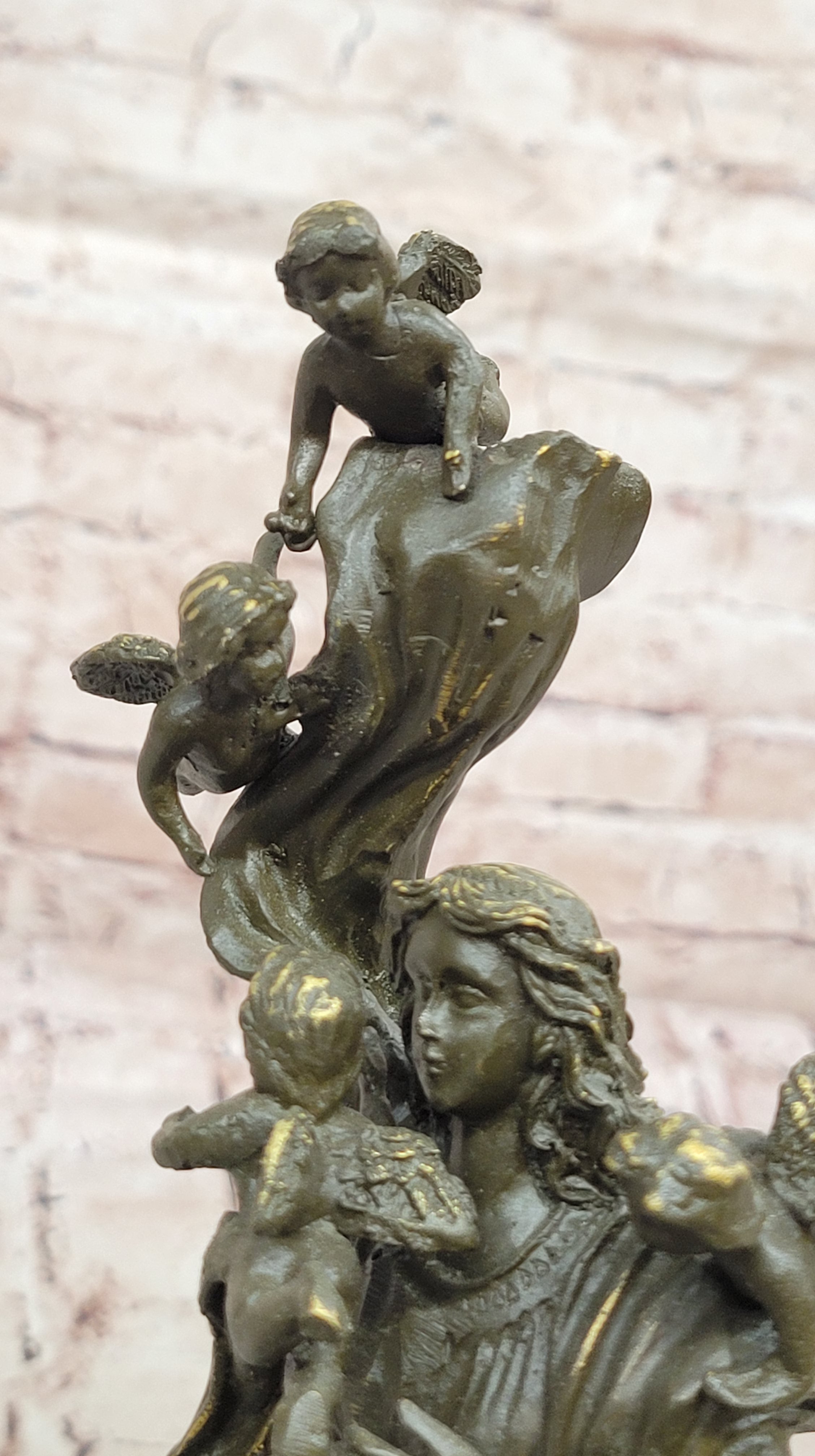 Signed Mavchi Bronze Sculpture Statue of Mother and Infant Putti Collectible Artwork