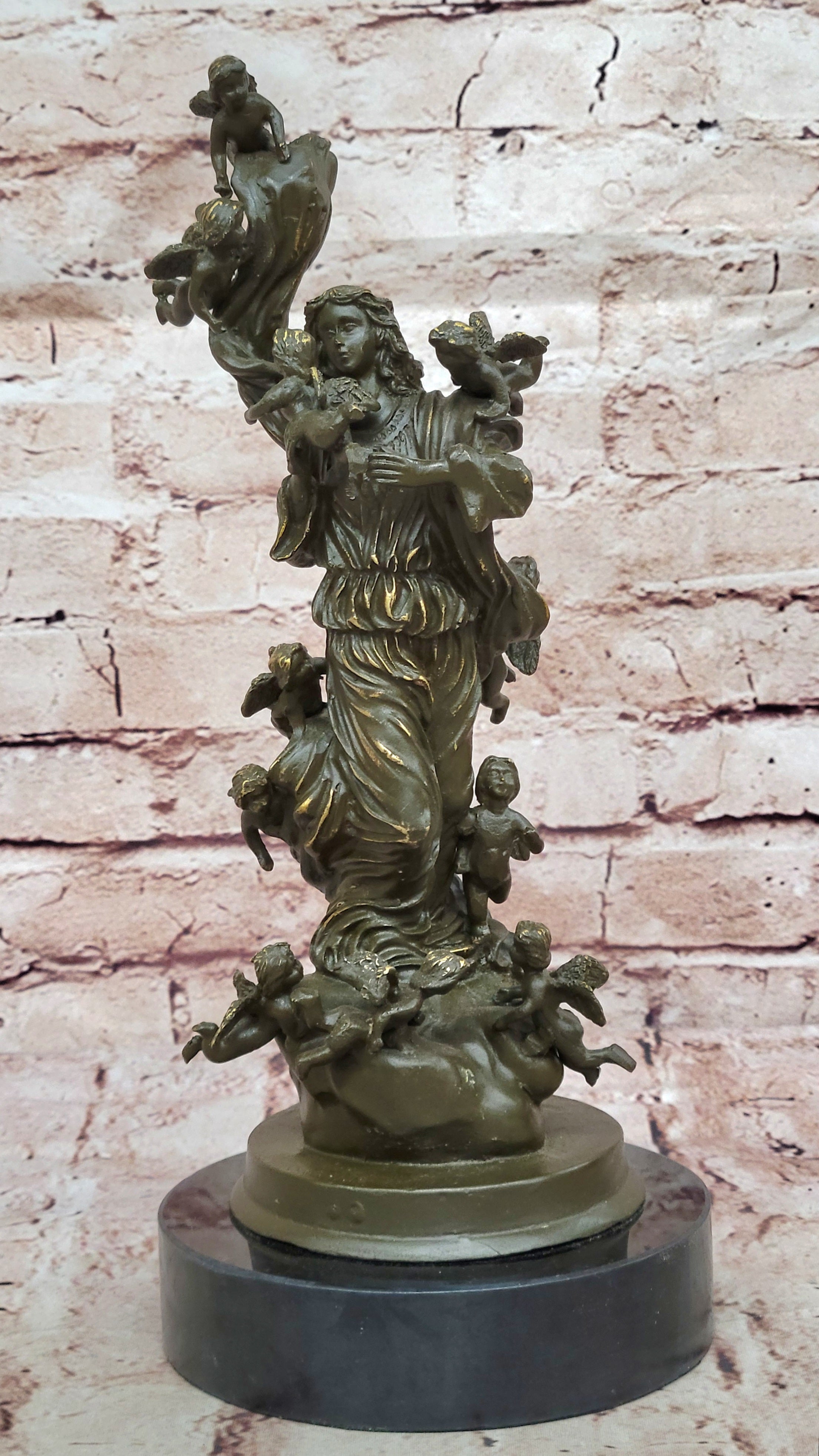 Signed Mavchi Bronze Sculpture Statue of Mother and Infant Putti Collectible Artwork