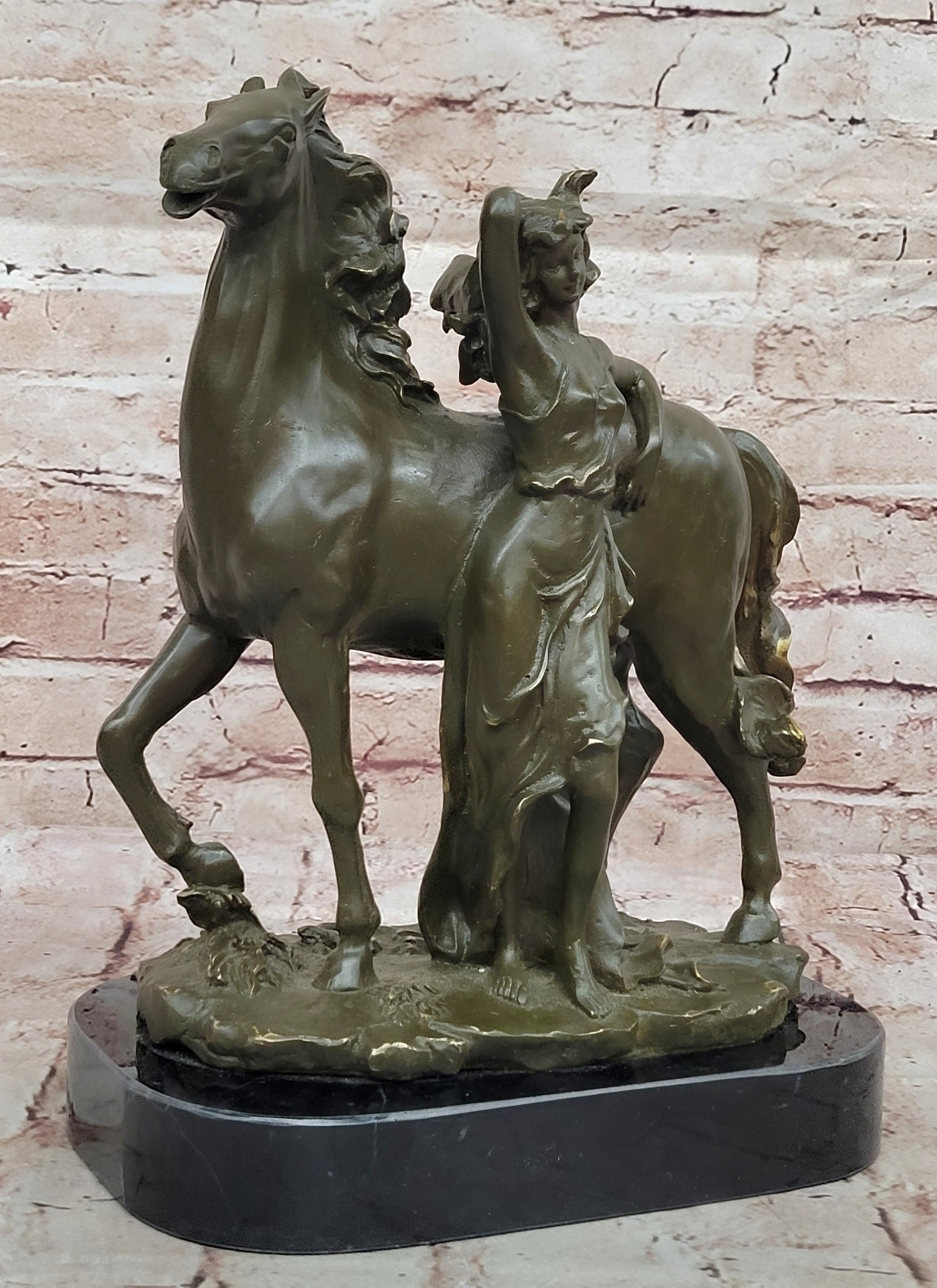 Elegant Woman and Horse Bronze Sculpture Statue Signed Limited Edition Milo Art