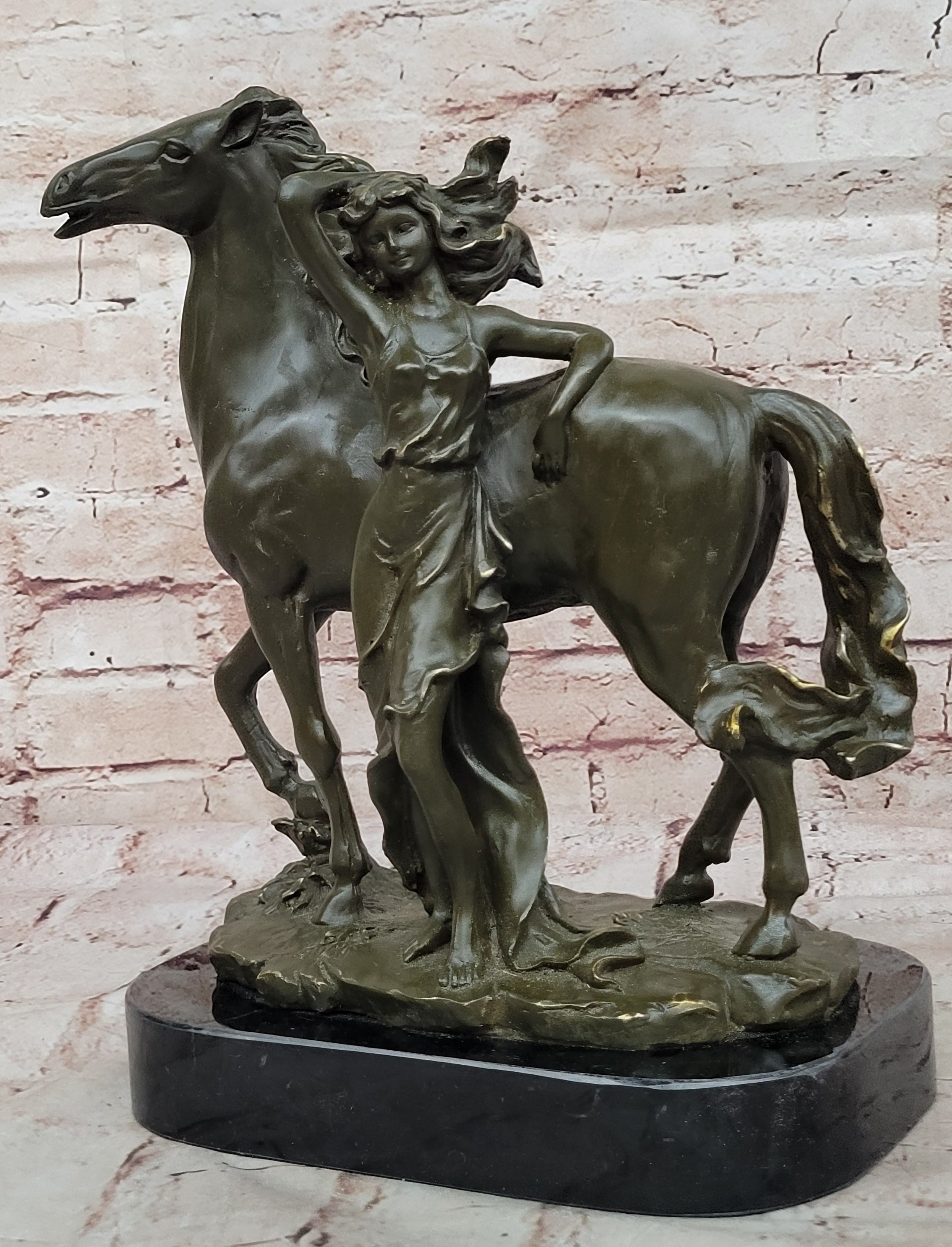 Elegant Woman and Horse Bronze Sculpture Statue Signed Limited Edition Milo Art