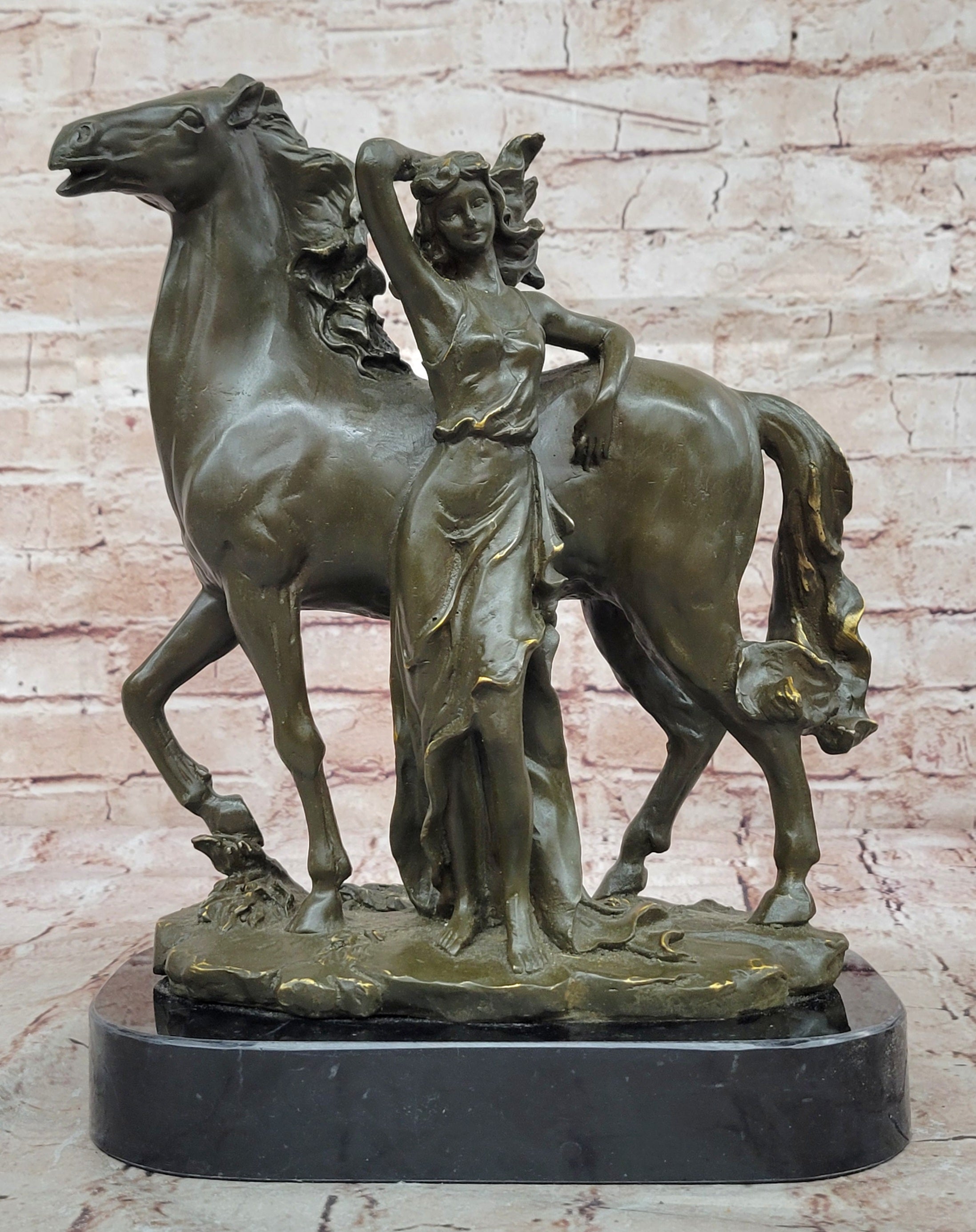 Elegant Woman and Horse Bronze Sculpture Statue Signed Limited Edition Milo Art