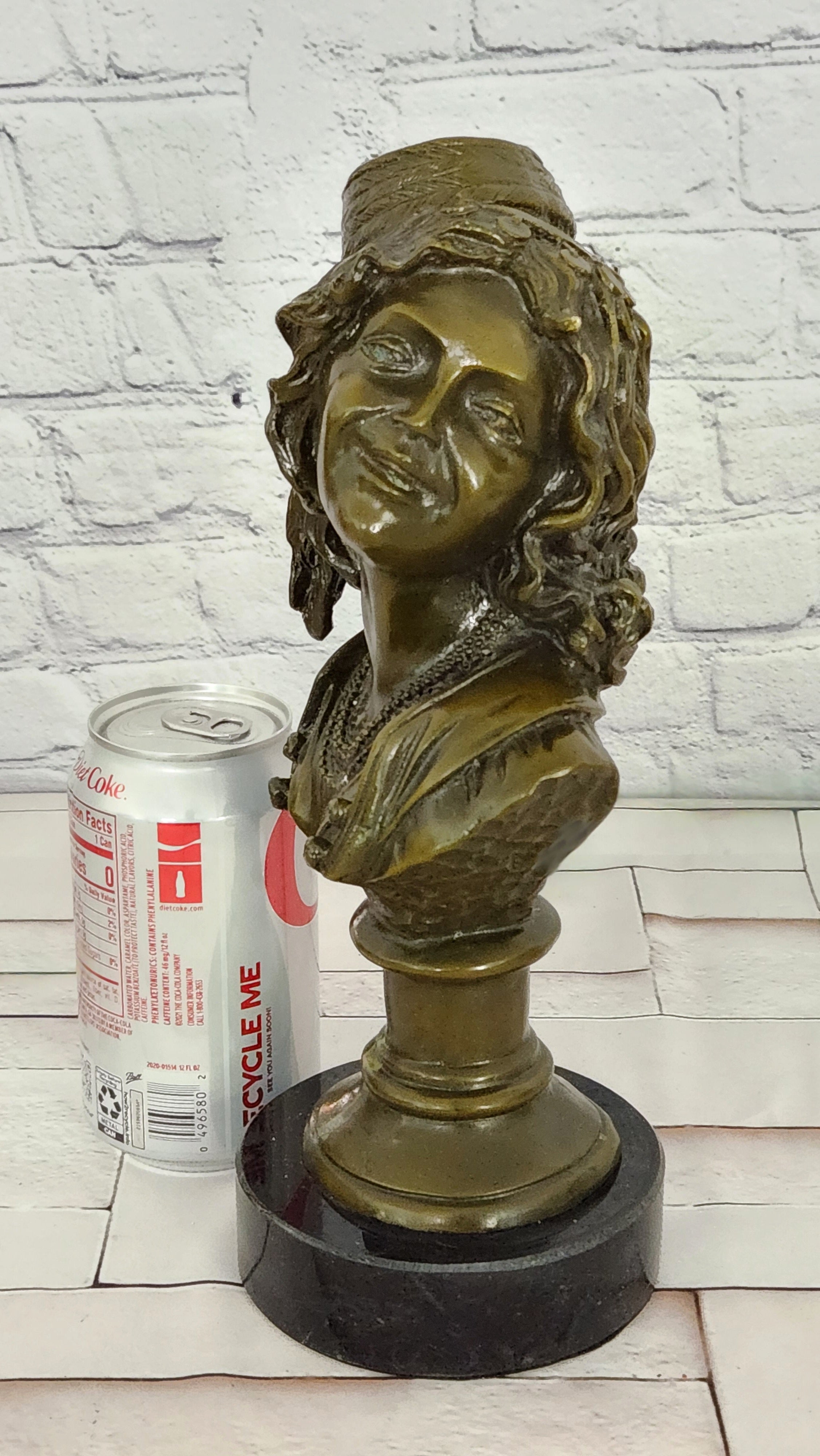 Signed M. Lopez Bronze Bust Sculpture Smiling Lady Art Deco Collectible Statue
