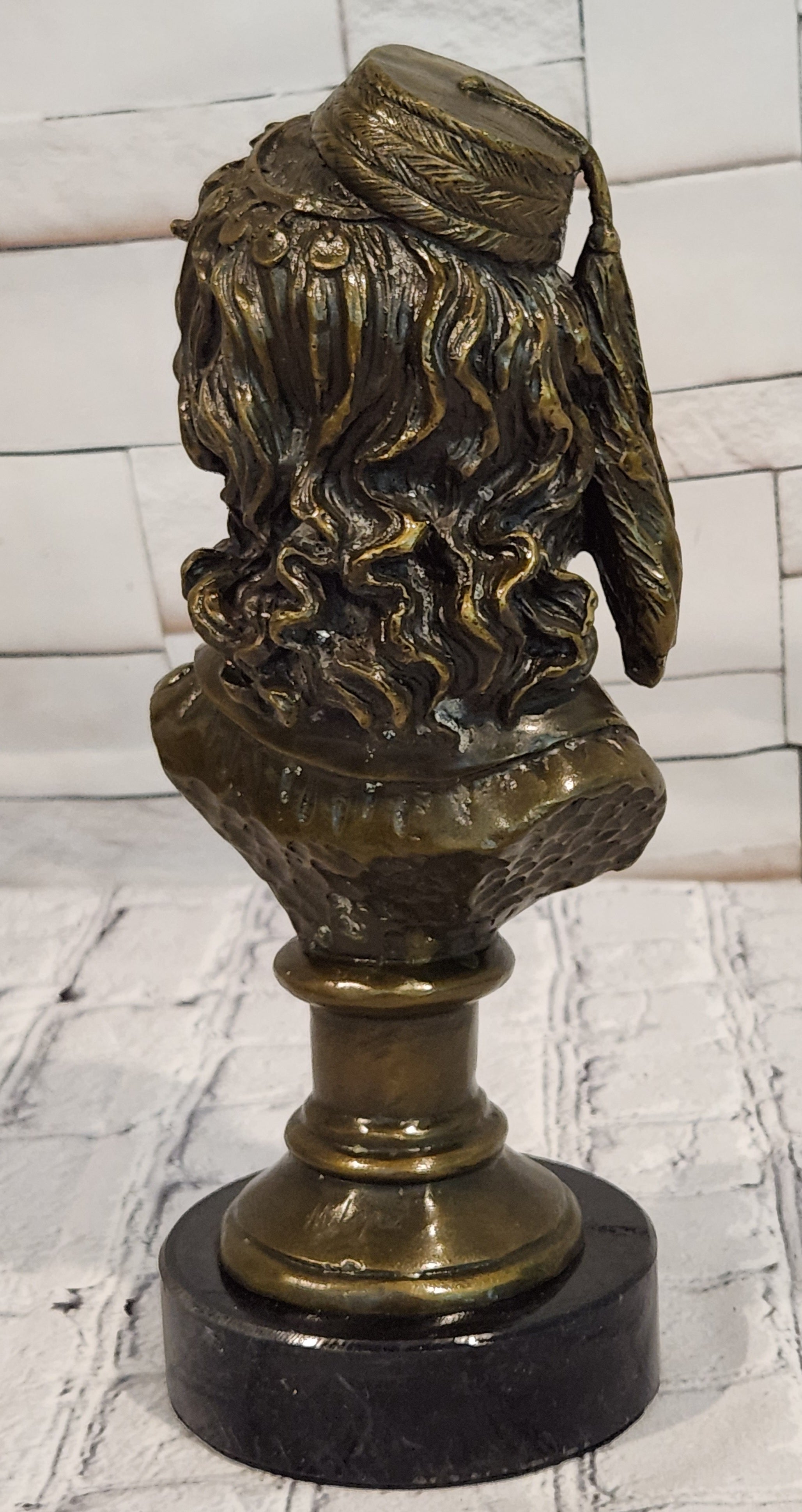 Signed M. Lopez Bronze Bust Sculpture Smiling Lady Art Deco Collectible Statue