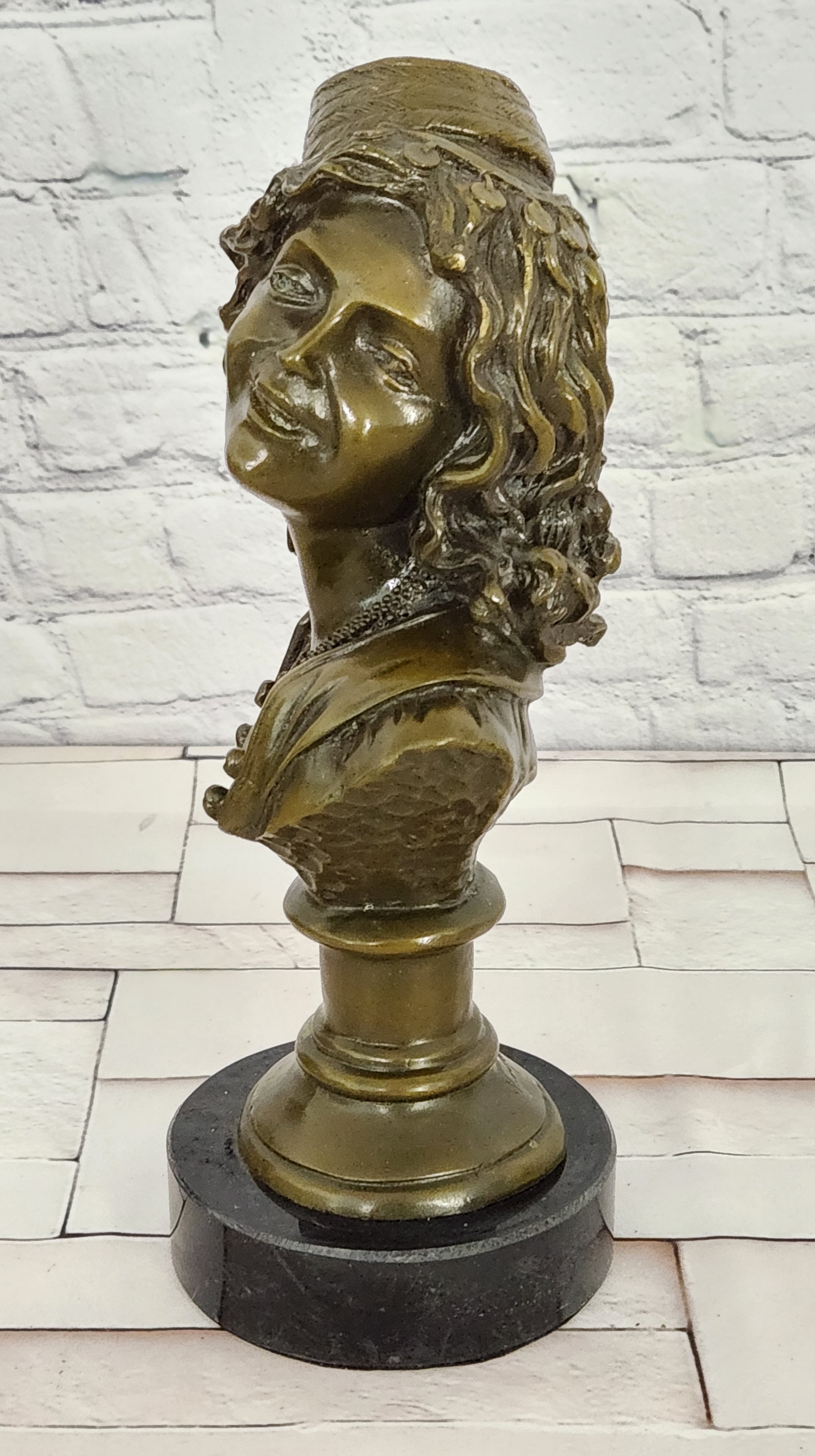 Signed M. Lopez Bronze Bust Sculpture Smiling Lady Art Deco Collectible Statue