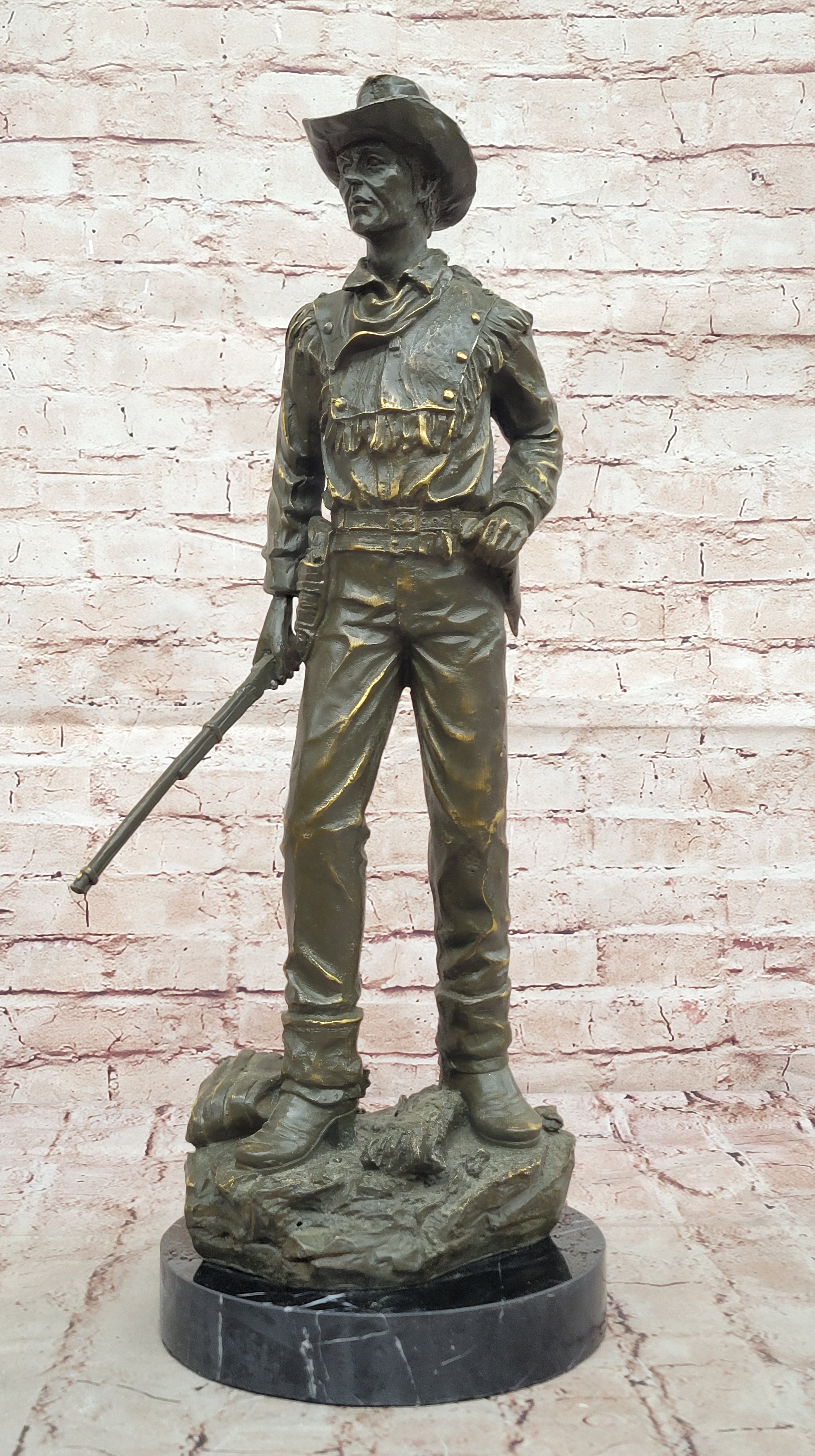 Large Cowboy Bronze Sculpture by M.F. Lopez Western Gunman Statue Classic Artwork