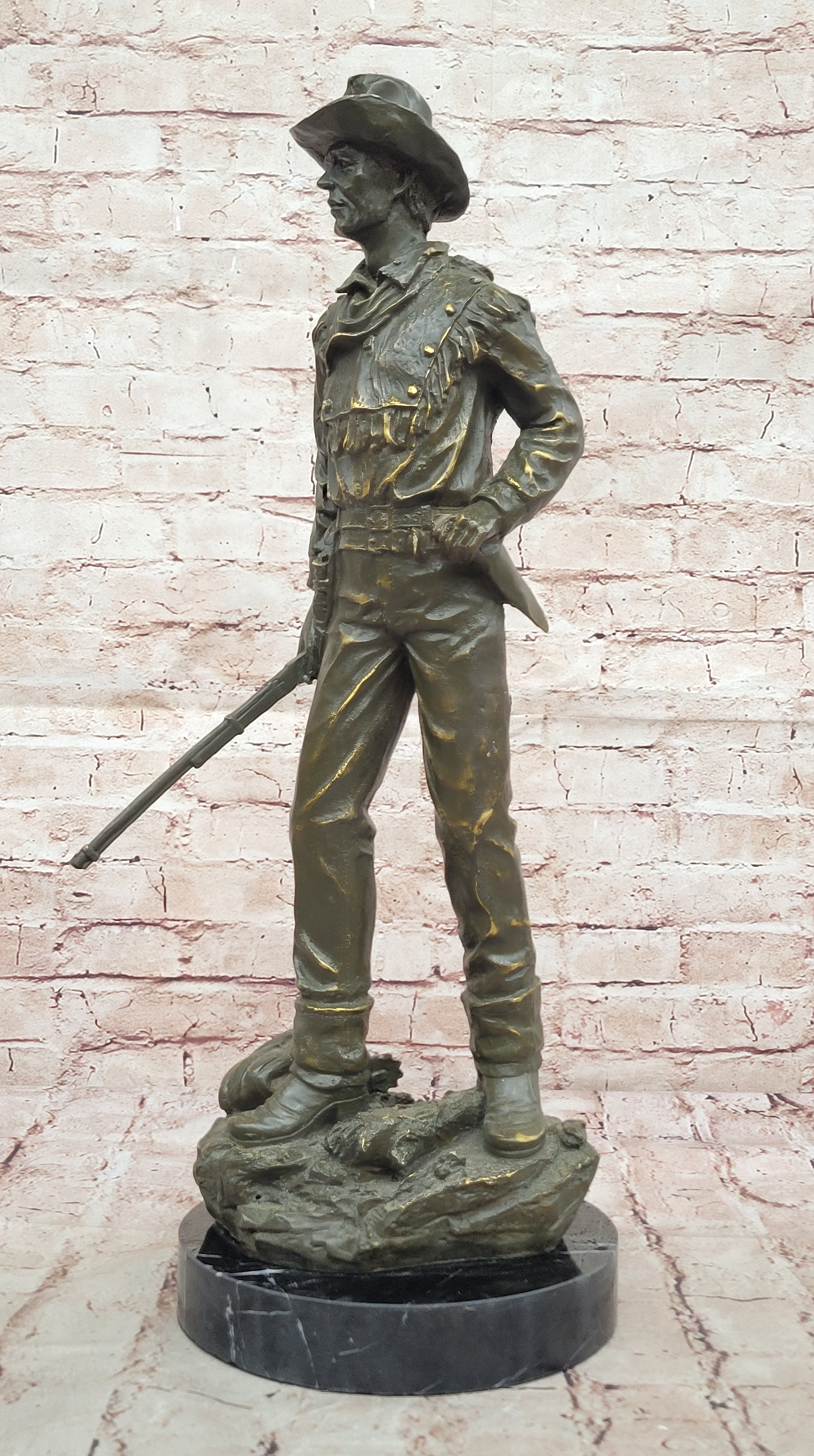 Large Cowboy Bronze Sculpture by M.F. Lopez Western Gunman Statue Classic Artwork