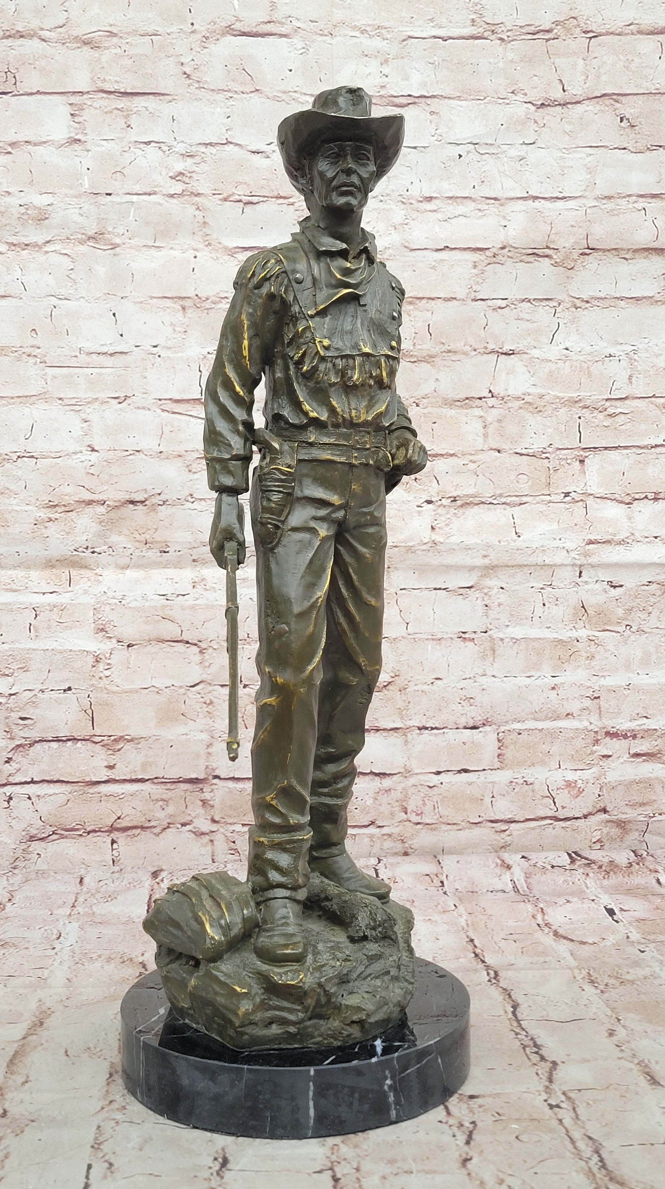 Large Cowboy Bronze Sculpture by M.F. Lopez Western Gunman Statue Classic Artwork