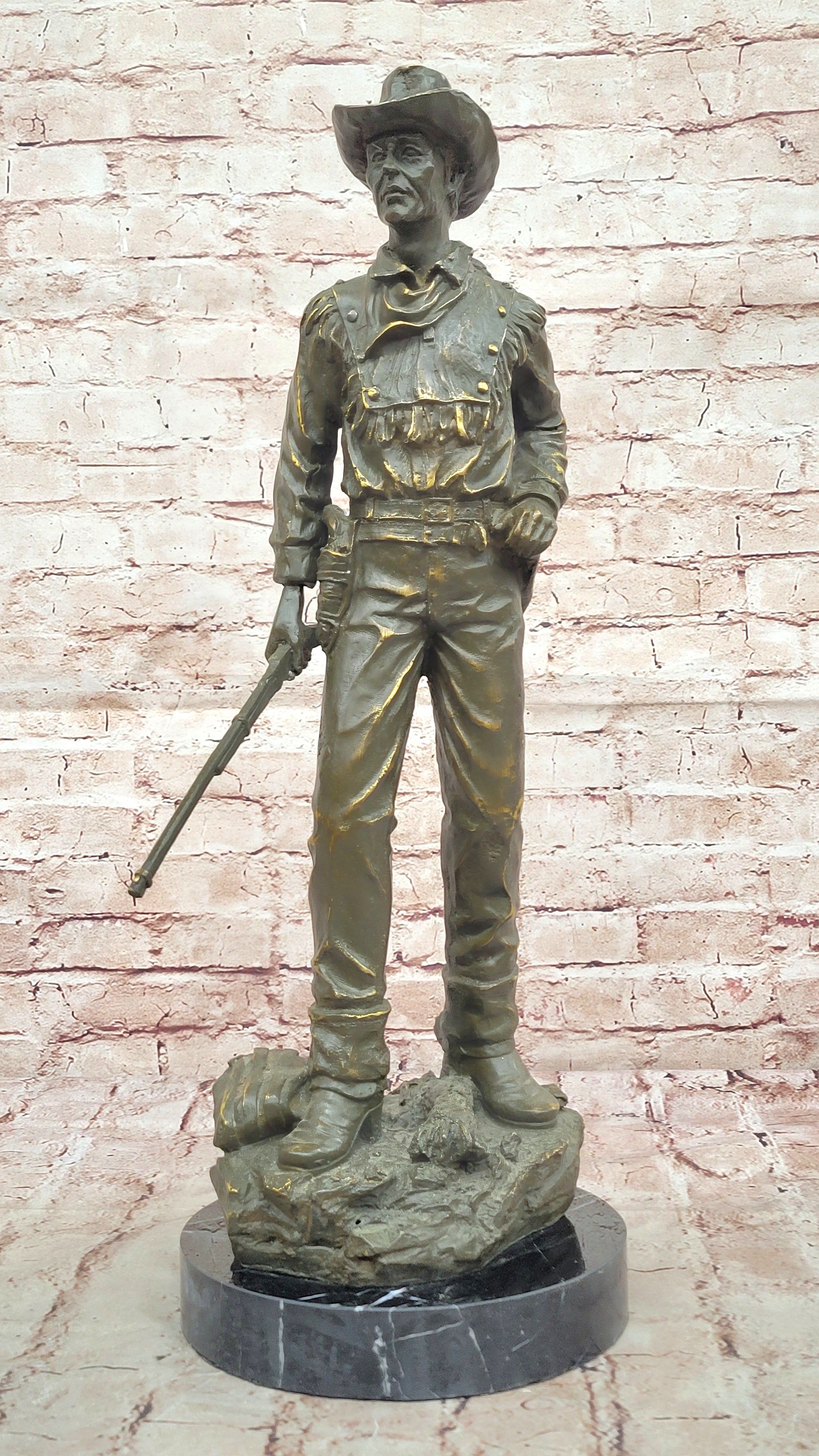 Large Cowboy Bronze Sculpture by M.F. Lopez Western Gunman Statue Classic Artwork