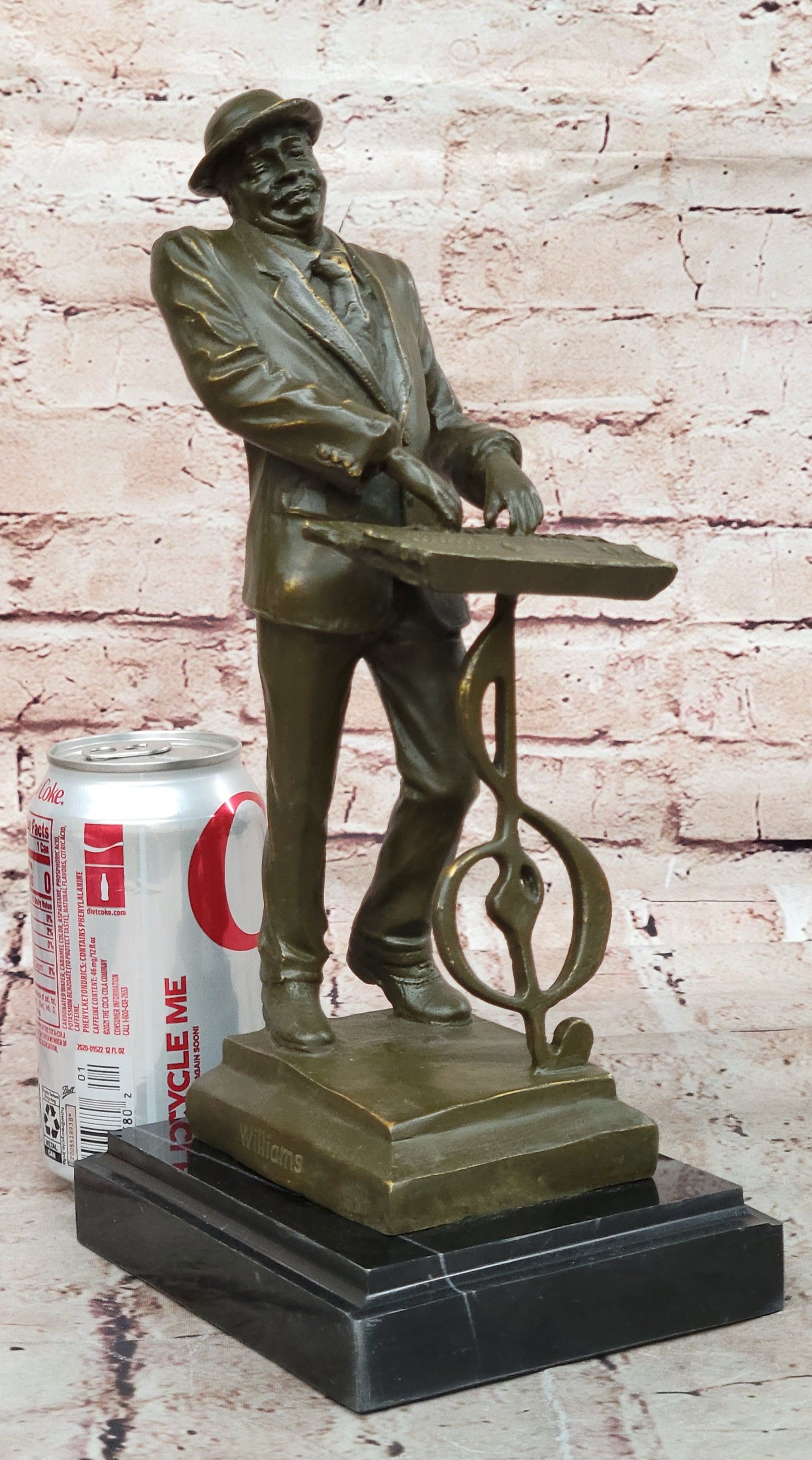 Signed Bronze Statue Black American Pianist Playing Keyboard Music Figurine by Williams