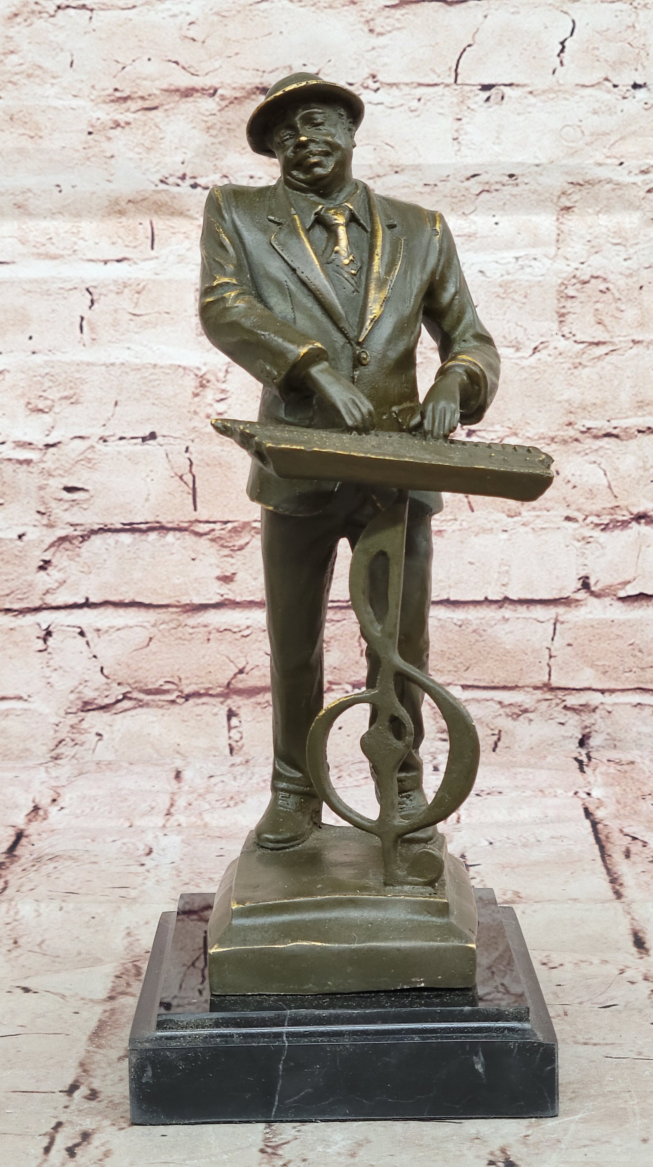 Signed Bronze Statue Black American Pianist Playing Keyboard Music Figurine by Williams