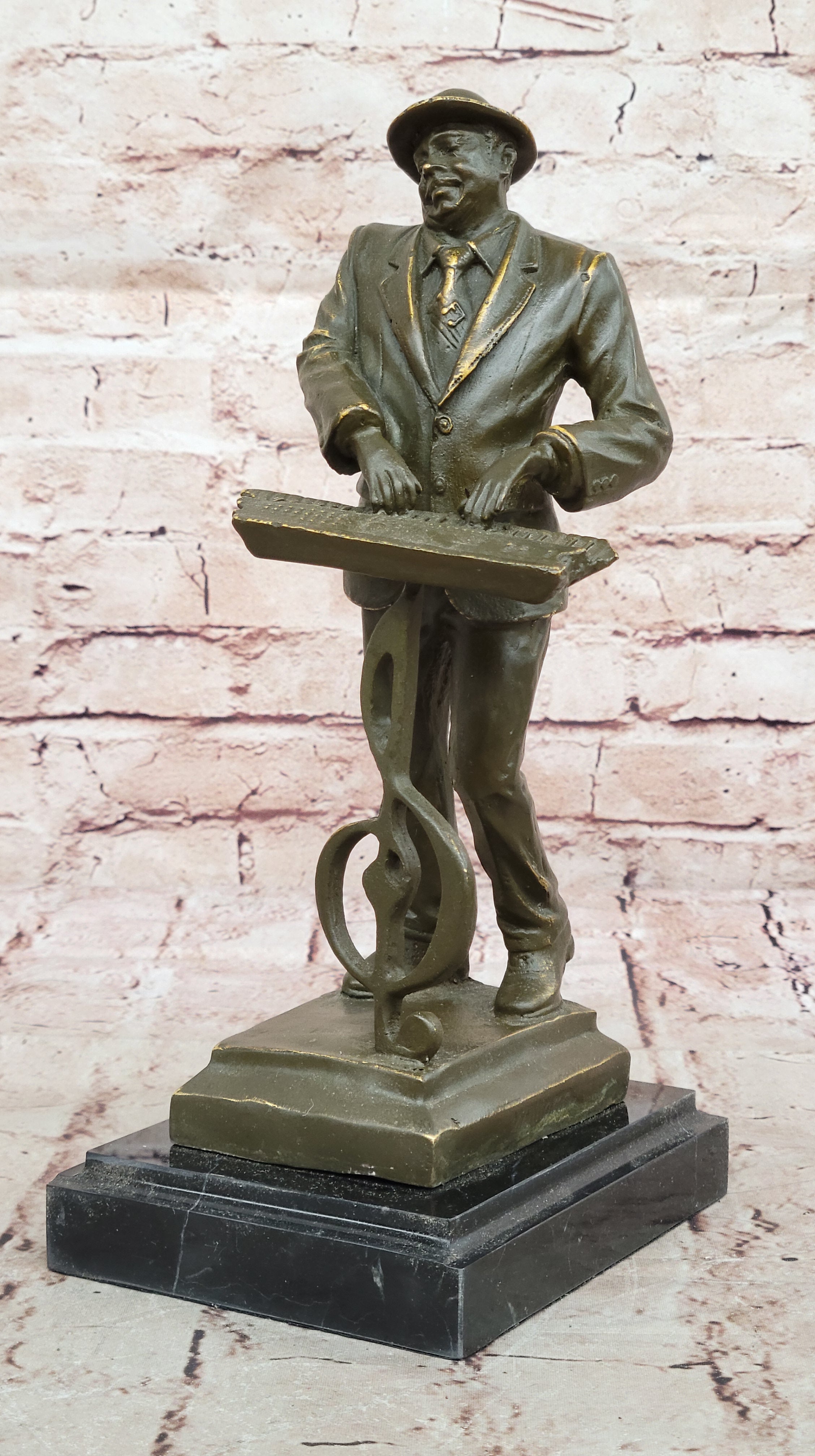 Signed Bronze Statue Black American Pianist Playing Keyboard Music Figurine by Williams