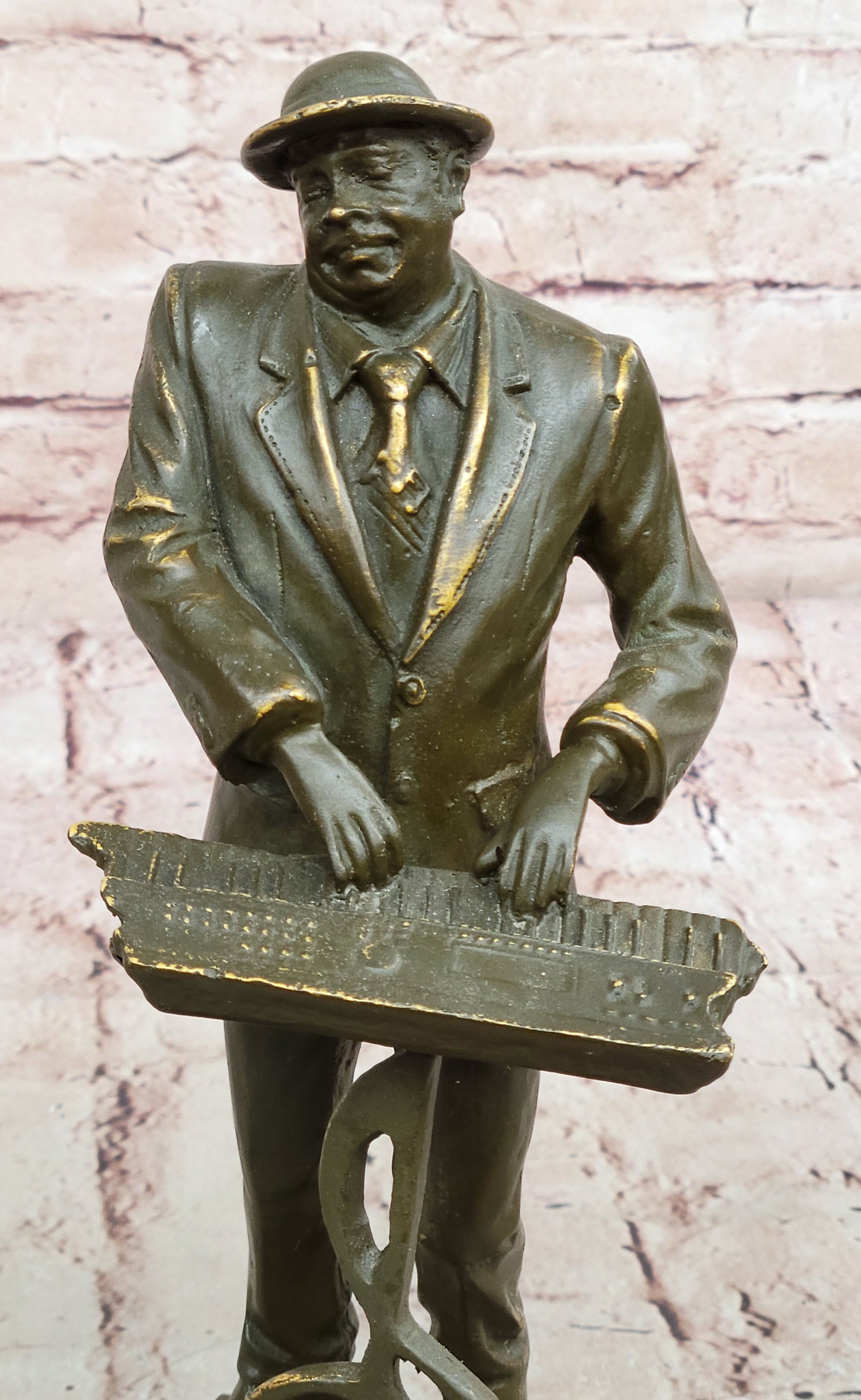 Signed Bronze Statue Black American Pianist Playing Keyboard Music Figurine by Williams