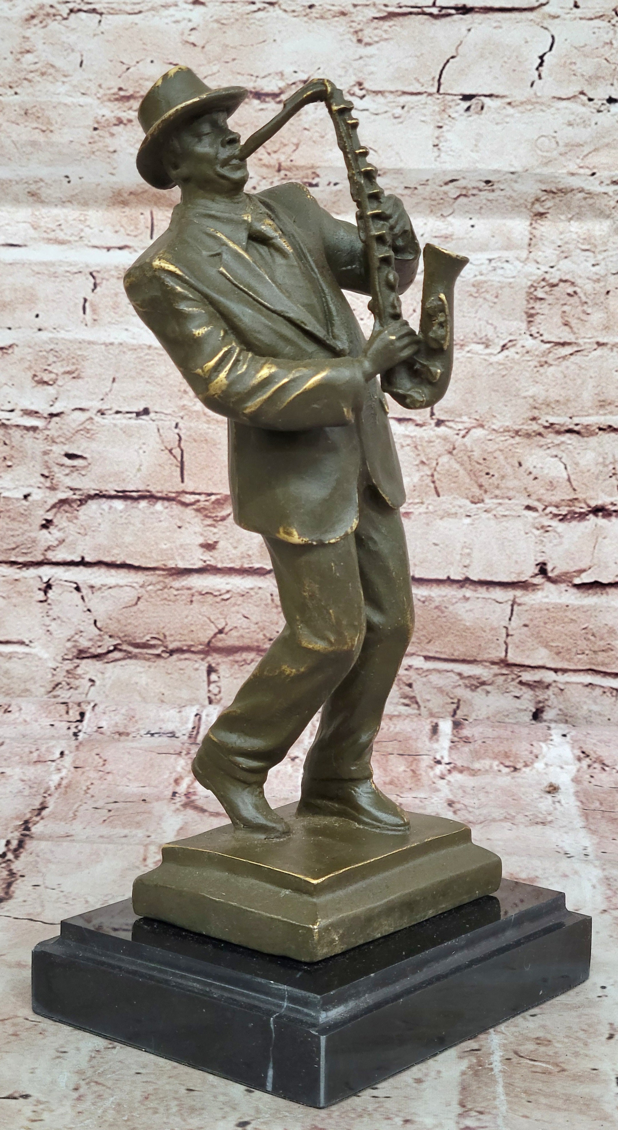 Jazz Club Style Sax Player Bronze Sculpture Figurine Signed Williams Music Lover Gift