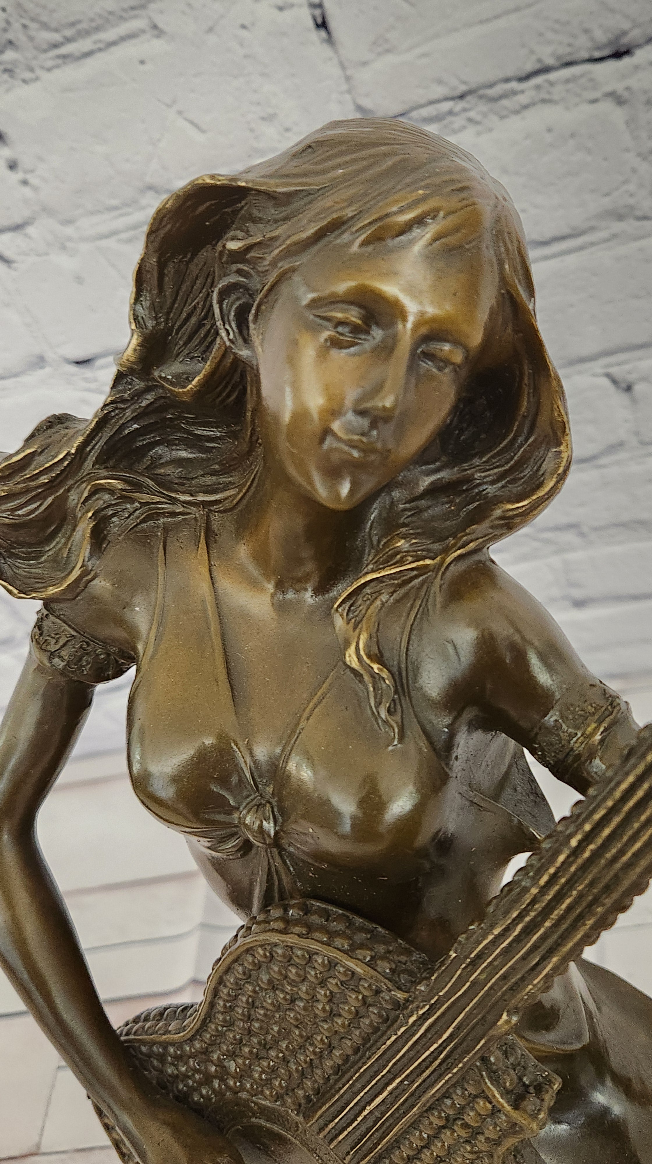 William Bronze Woman Guitar Bust Sculpture Musician Female Figurine Home Studio Decor