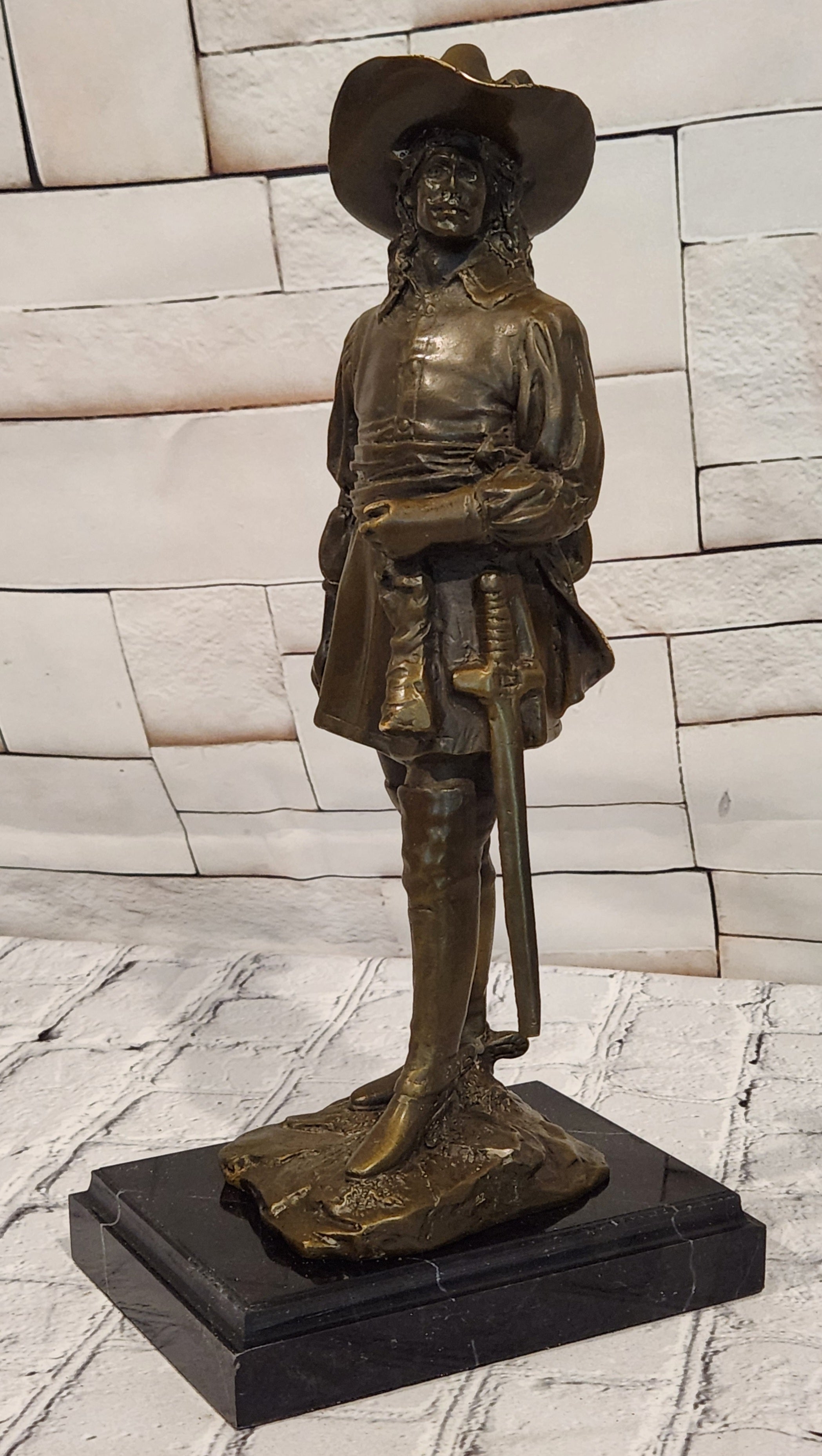 Signed M. Lopez Bronze Musketeer Statue Sword Cavalier Collectible Artwork
