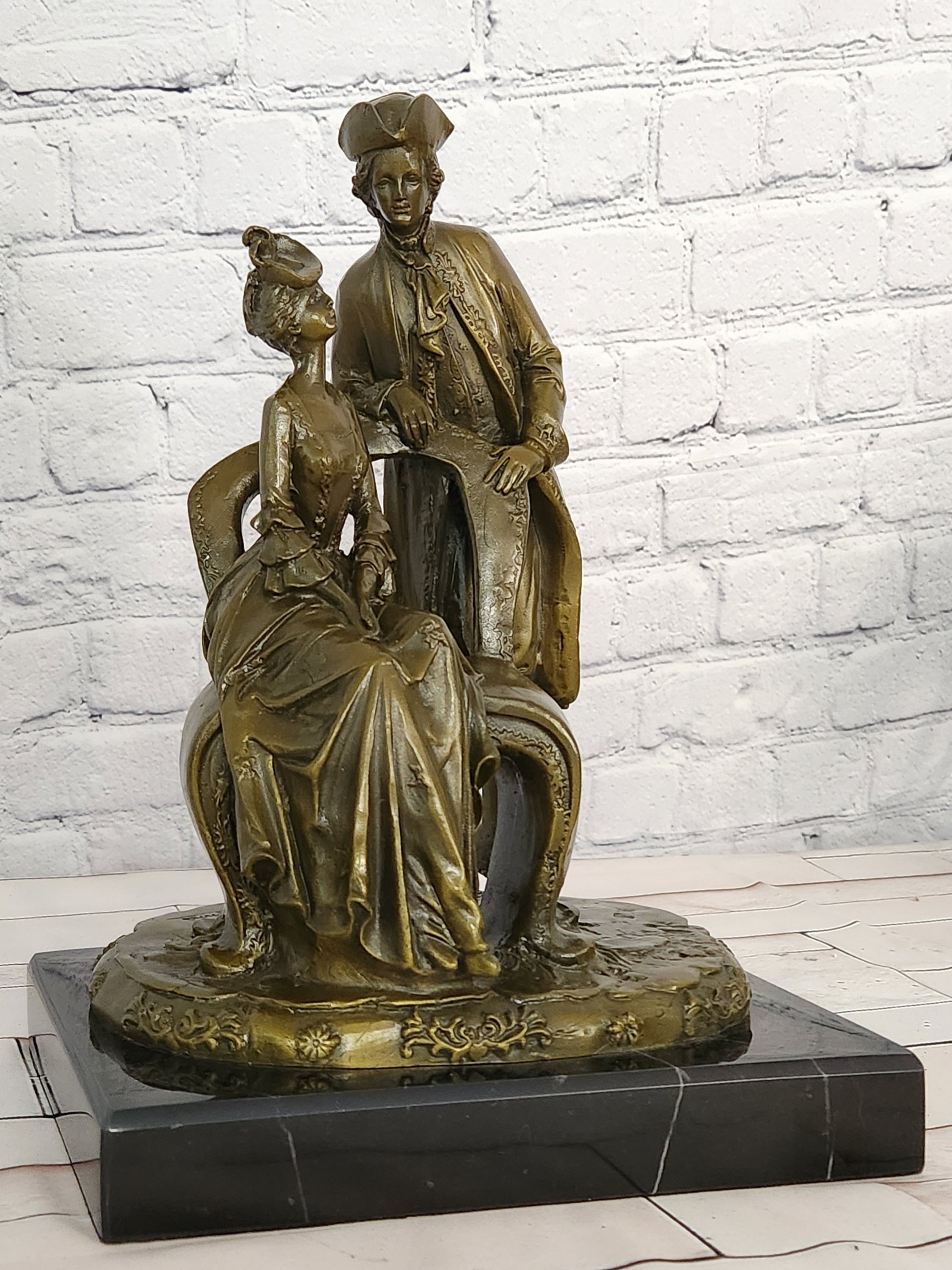 Bronze Colonial Lovers Figurine Signed Annie Romantic Fine Art Sculpture
