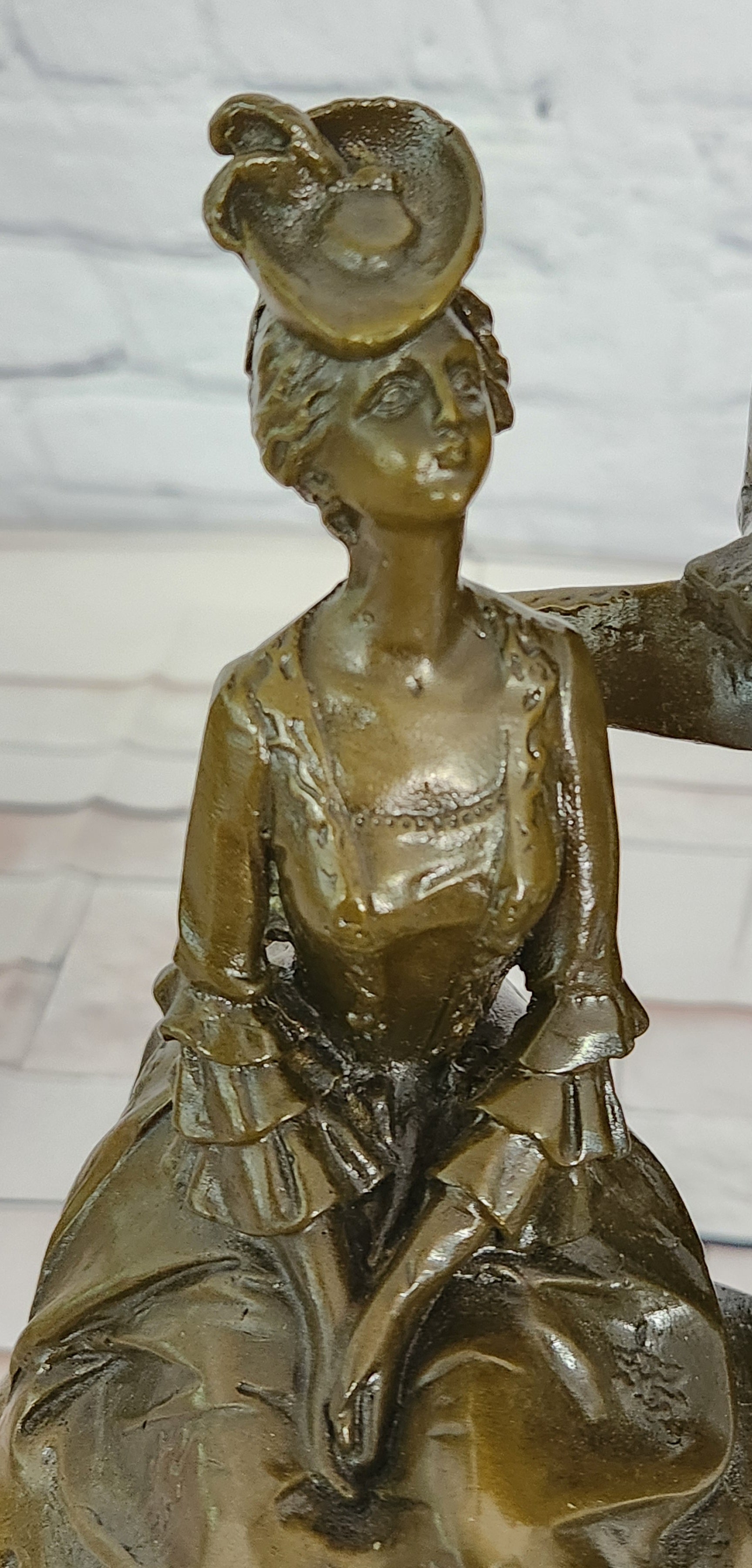 Bronze Colonial Lovers Figurine Signed Annie Romantic Fine Art Sculpture