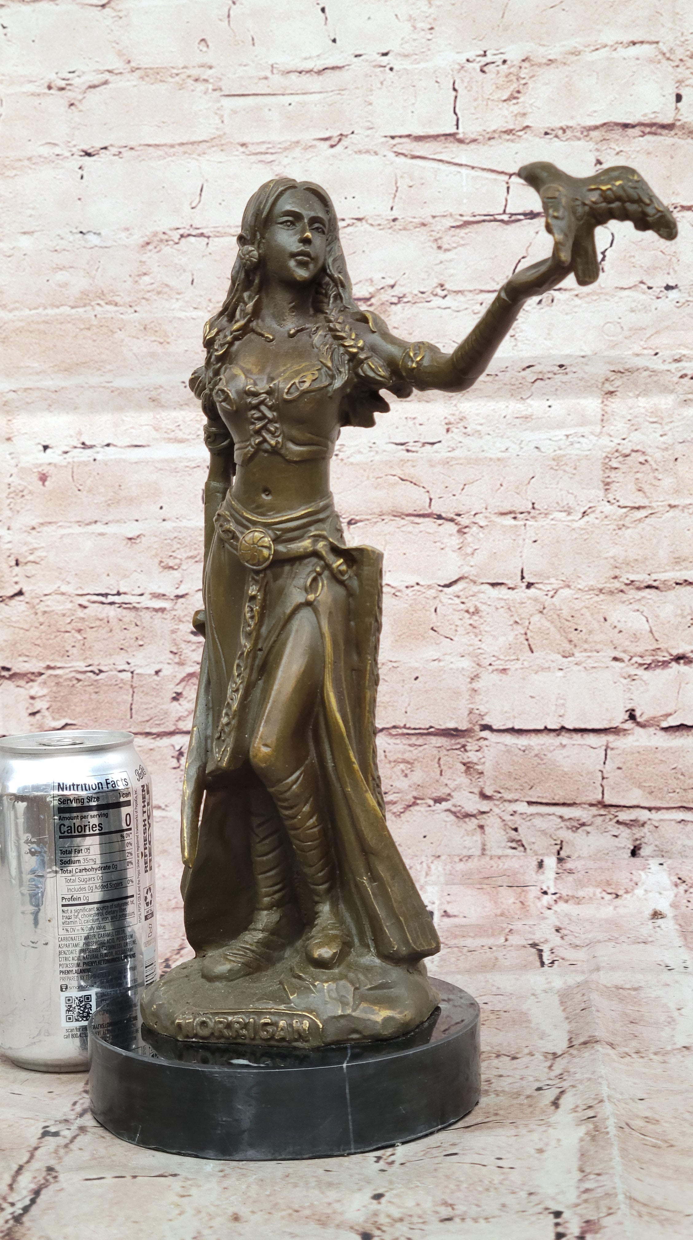 Hand Made Celtic Warrior Goddess Bronze Figurine with Bird by Aldo Vitaleh Artwork