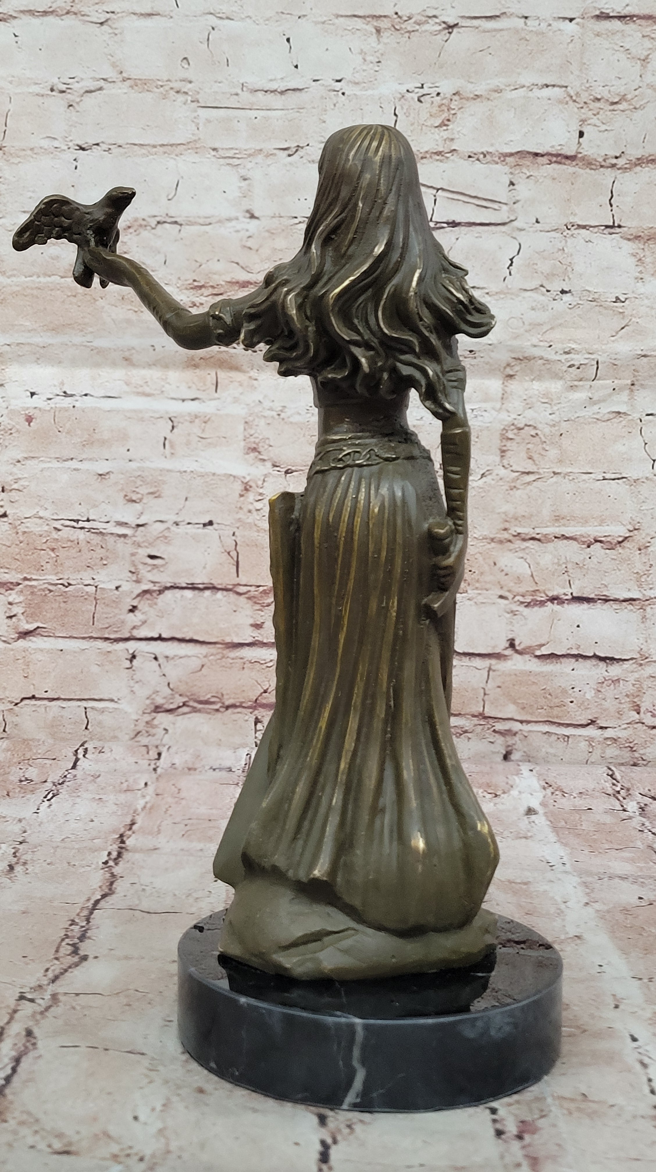 Hand Made Celtic Warrior Goddess Bronze Figurine with Bird by Aldo Vitaleh Artwork