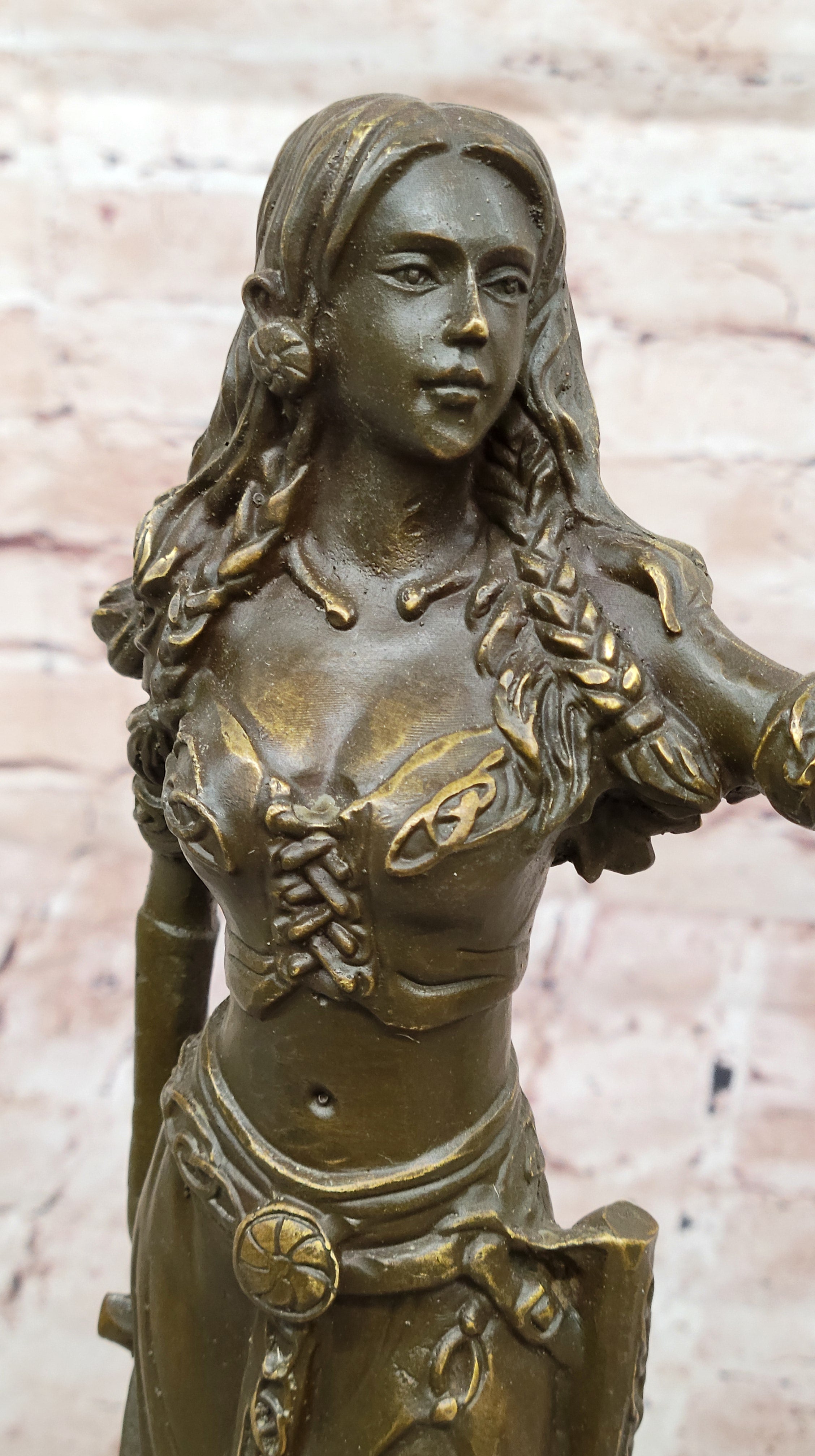 Hand Made Celtic Warrior Goddess Bronze Figurine with Bird by Aldo Vitaleh Artwork