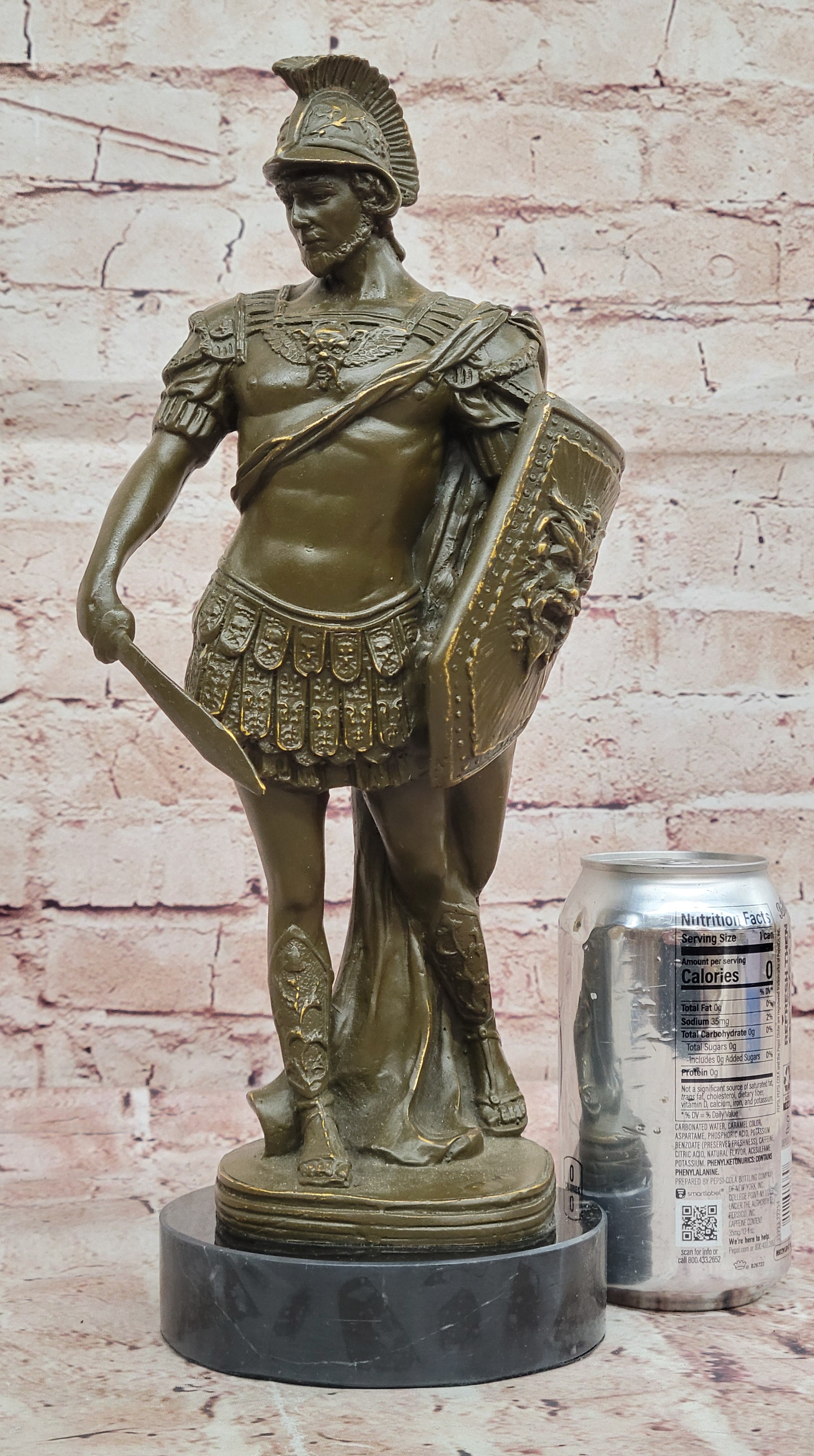 Bronze Roman Warrior Sculpture with Sword Historical Soldier Figurine Home Decor