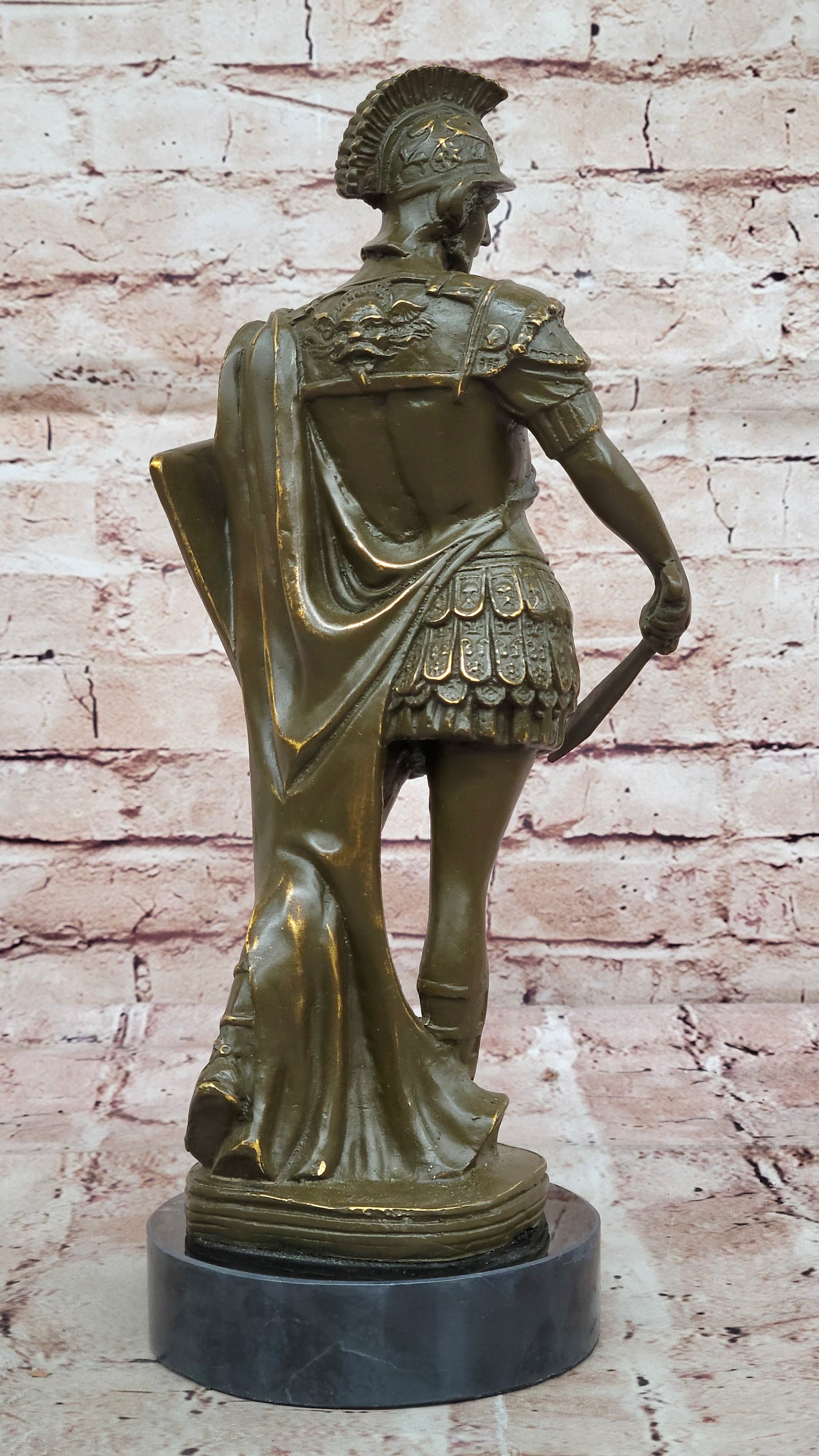 Bronze Roman Warrior Sculpture with Sword Historical Soldier Figurine Home Decor