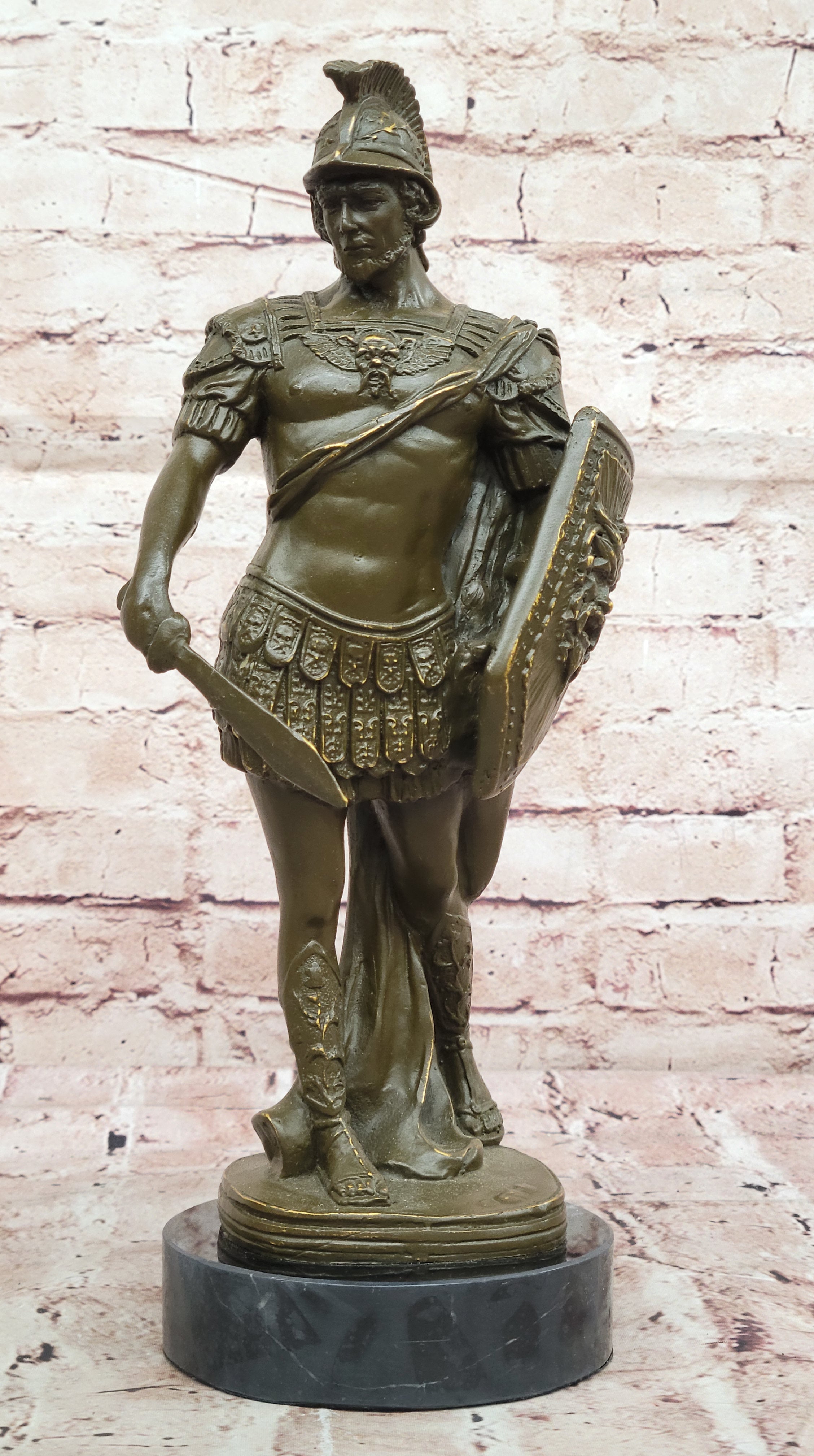 Bronze Roman Warrior Sculpture with Sword Historical Soldier Figurine Home Decor