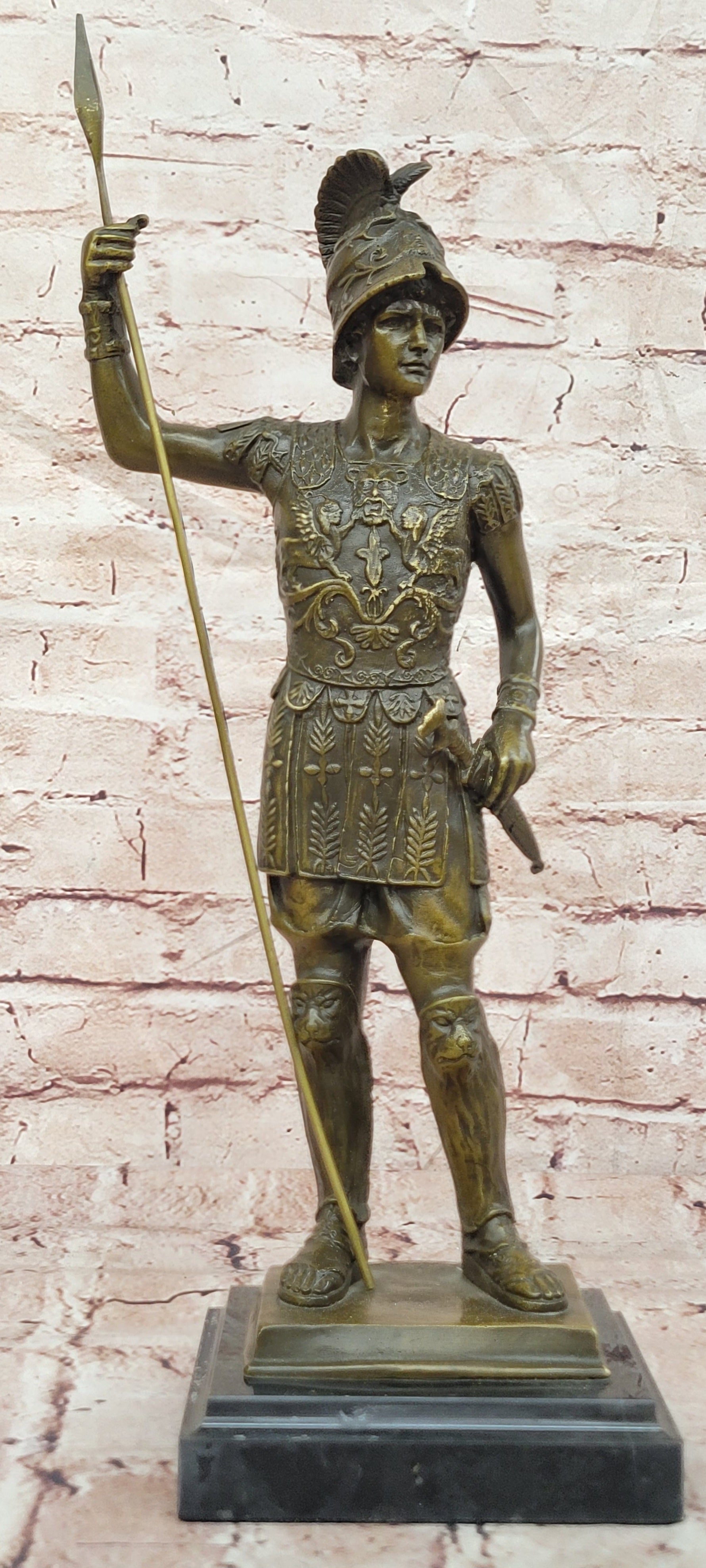 Bronze Roman Soldier Sculpture Signed Annie Collectible Fine Art Decor