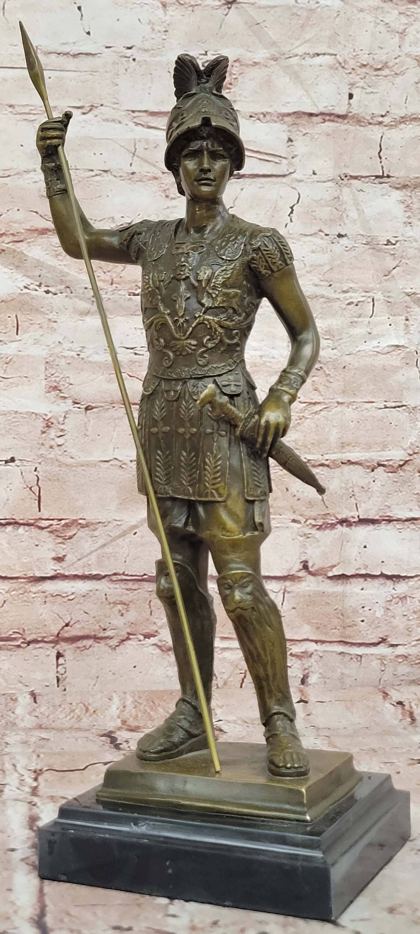 Bronze Roman Soldier Sculpture Signed Annie Collectible Fine Art Decor