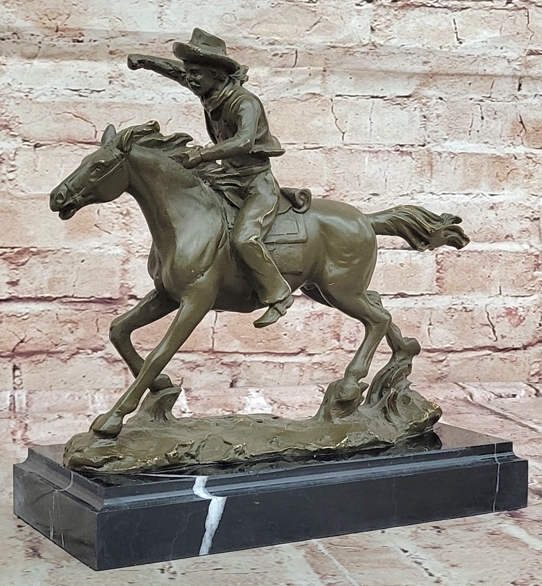 Kamiko Western Cowboy Riding Horse Bronze Sculpture Statue Collectible Home Decor