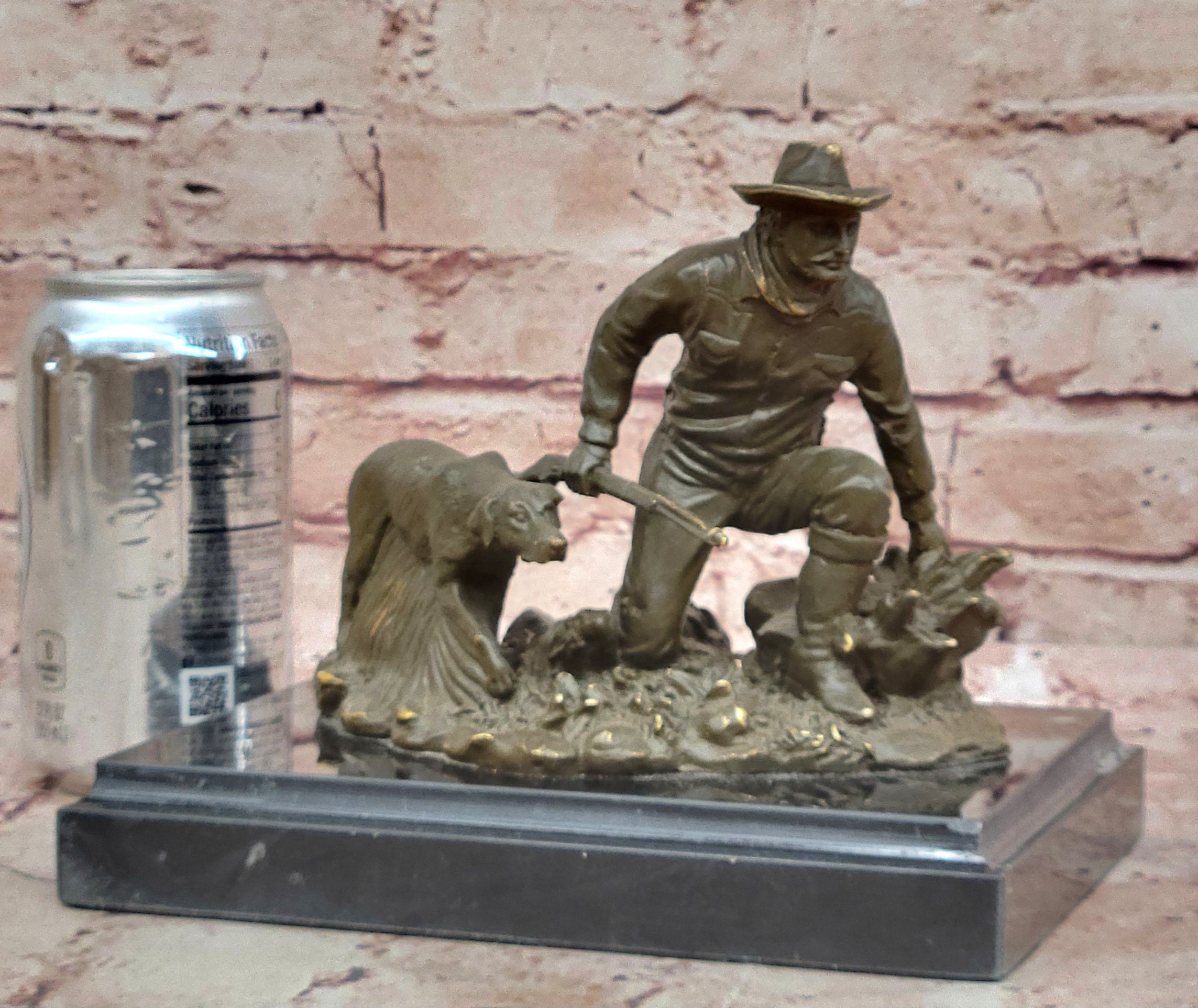 Bronze Cowboy and Loyal Dog Statue by M.Lopez Western Figurine Signed and Numbered