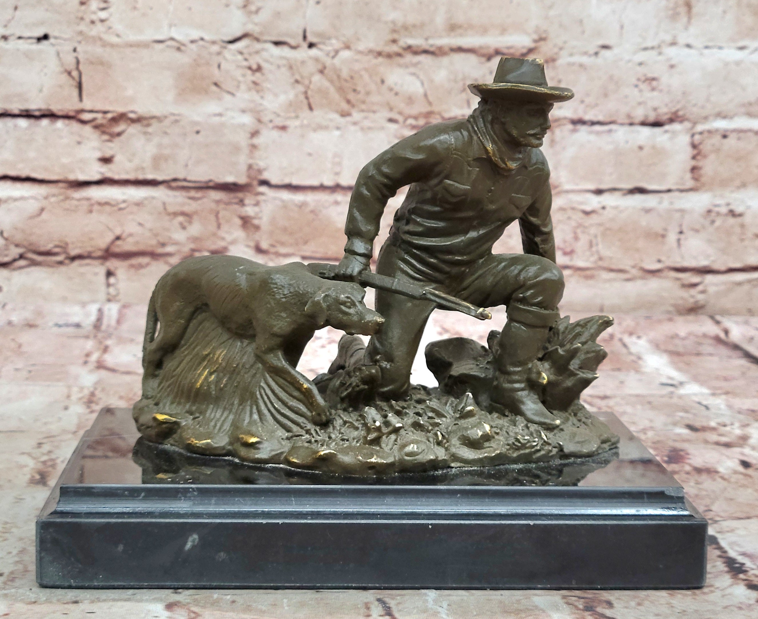 Bronze Cowboy and Loyal Dog Statue by M.Lopez Western Figurine Signed and Numbered