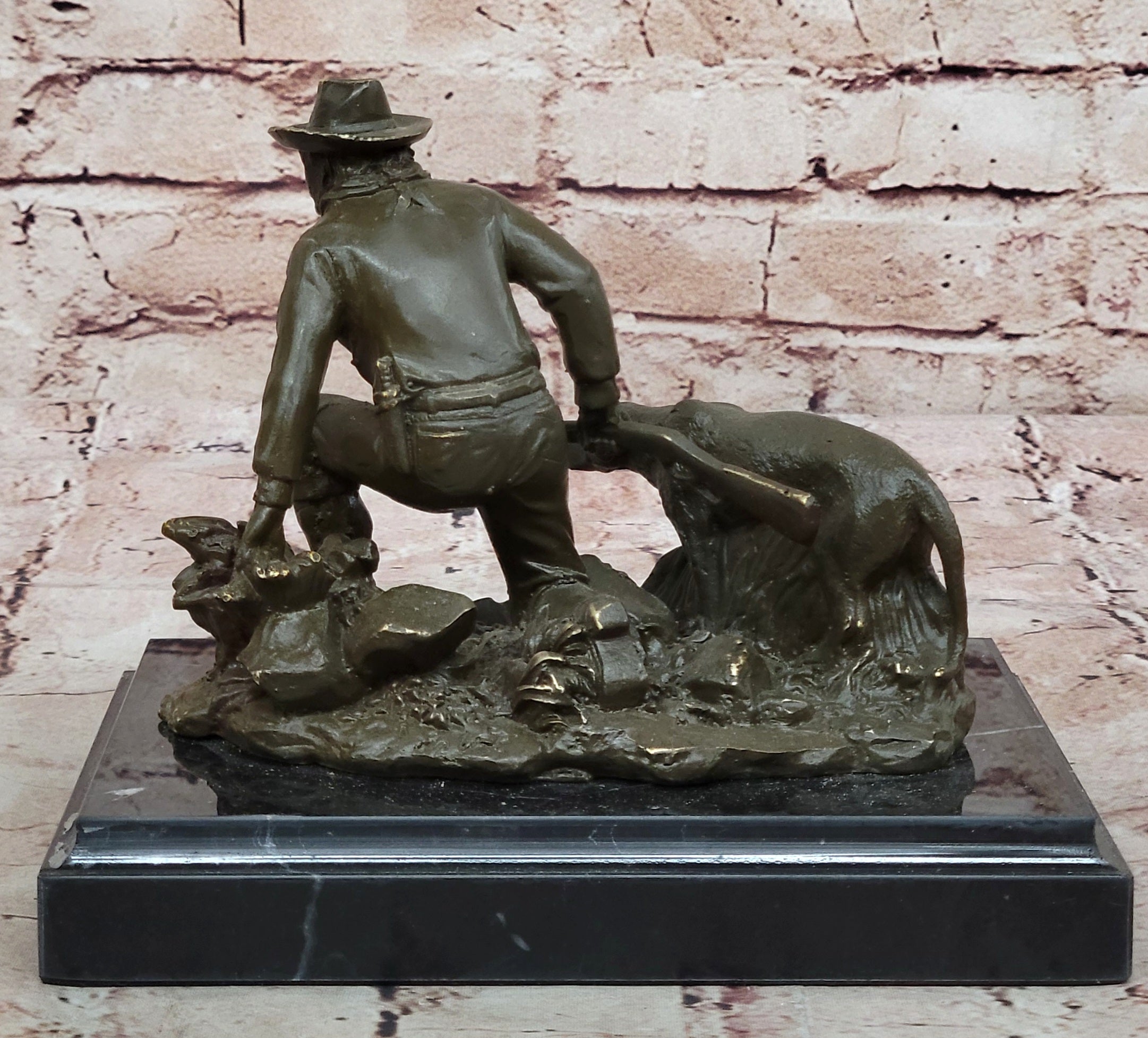 Bronze Cowboy and Loyal Dog Statue by M.Lopez Western Figurine Signed and Numbered