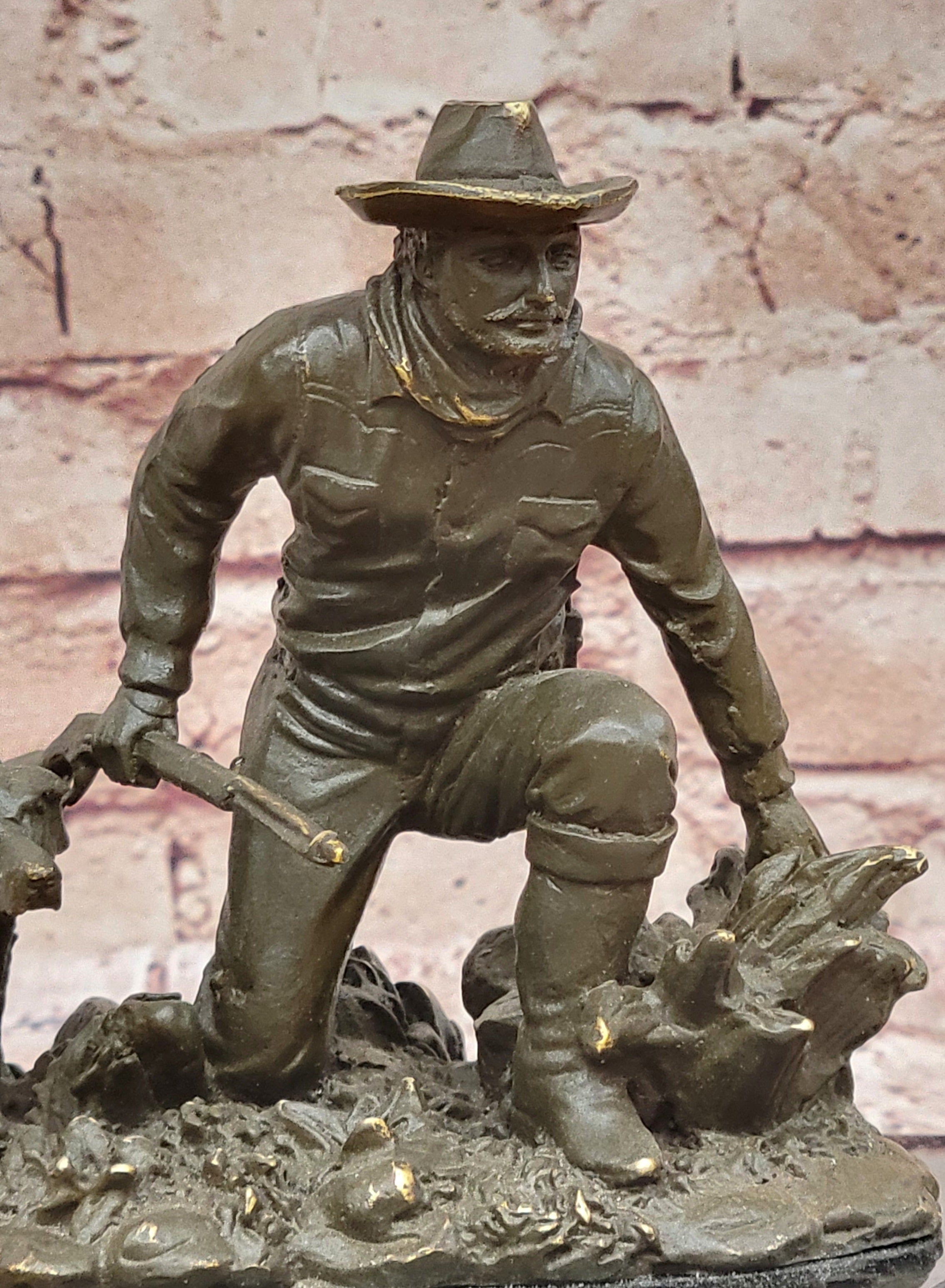Bronze Cowboy and Loyal Dog Statue by M.Lopez Western Figurine Signed and Numbered