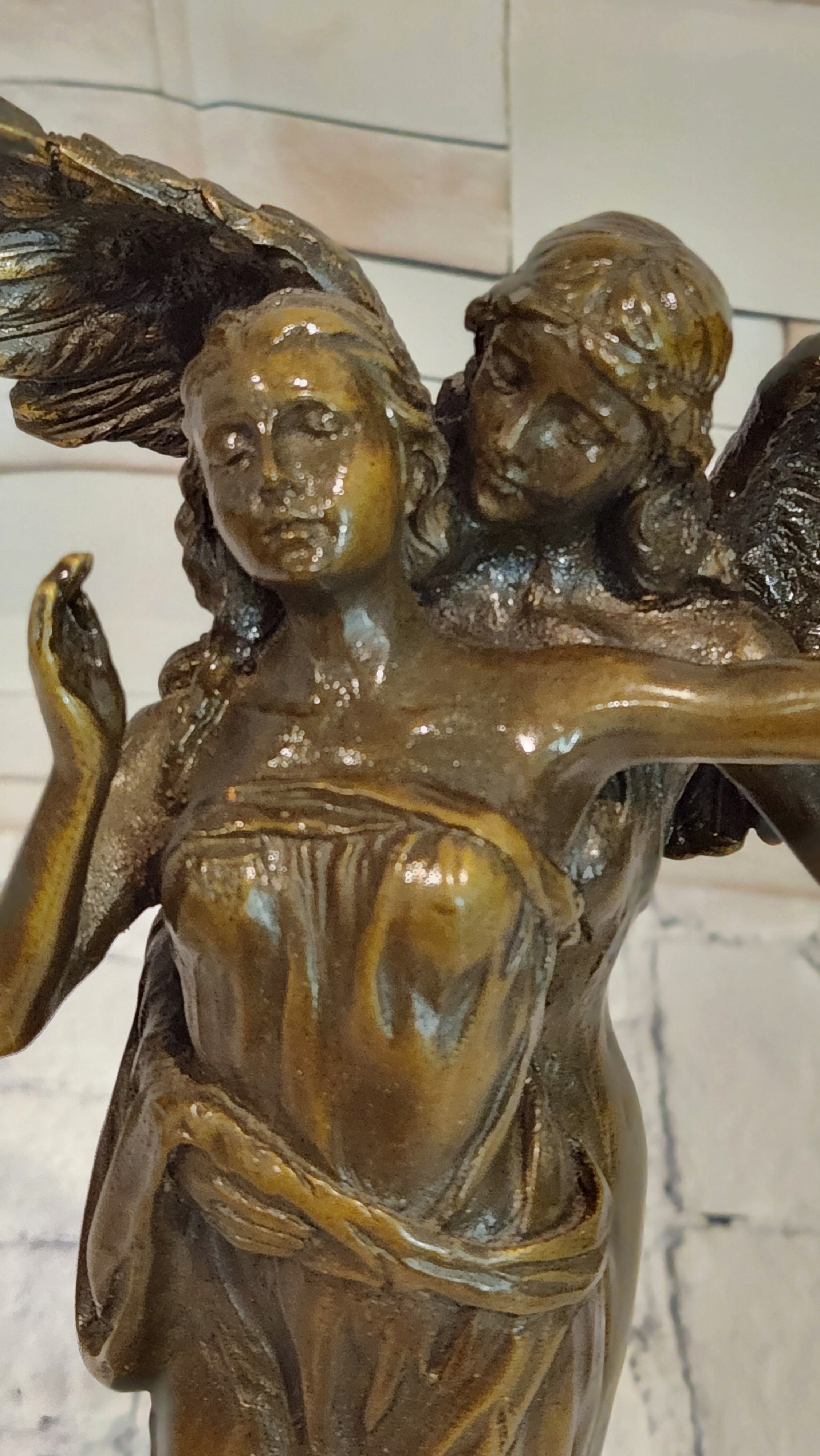 Bronze Celestial Angel Embracing Woman Sculpture Aldo Vitaleh Collectible Artwork