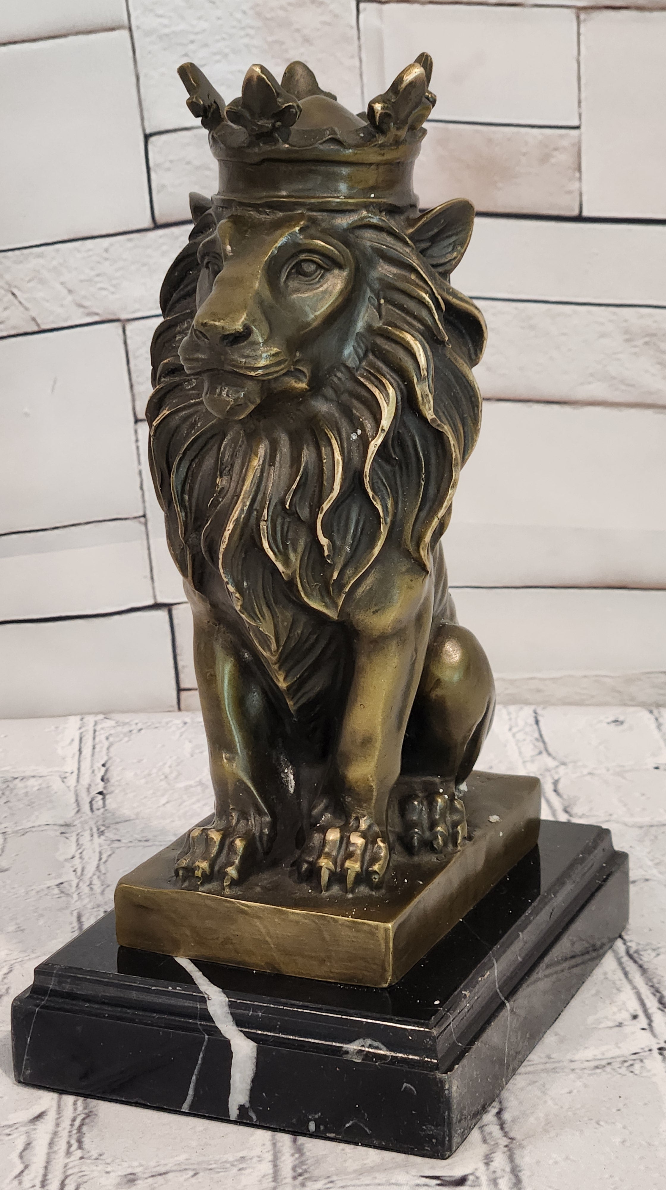 Regal Crown Lion Bronze Sculpture King of Beasts Milo Signed Collectible Artwork