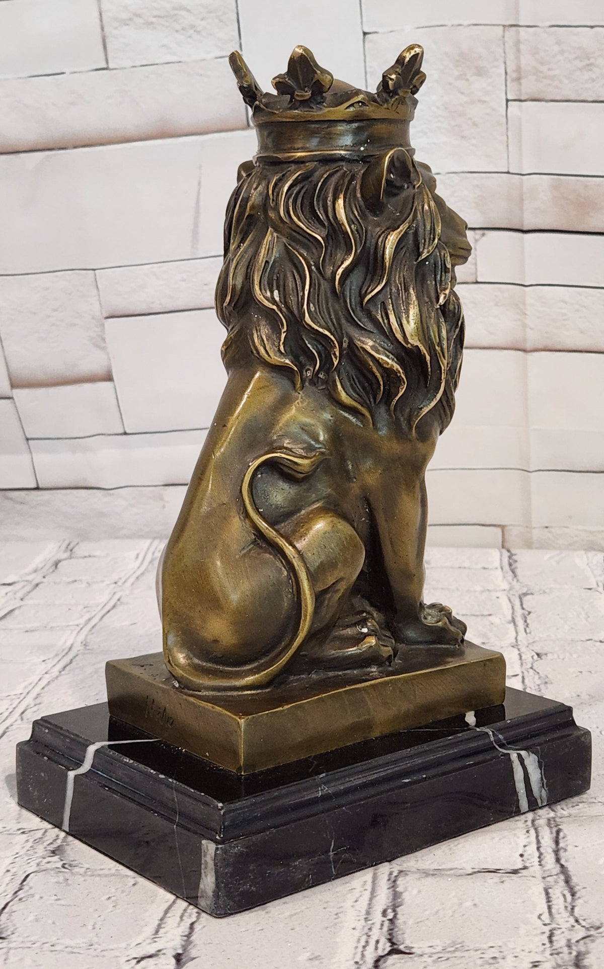Regal Crown Lion Bronze Sculpture King of Beasts Milo Signed Collectible Artwork