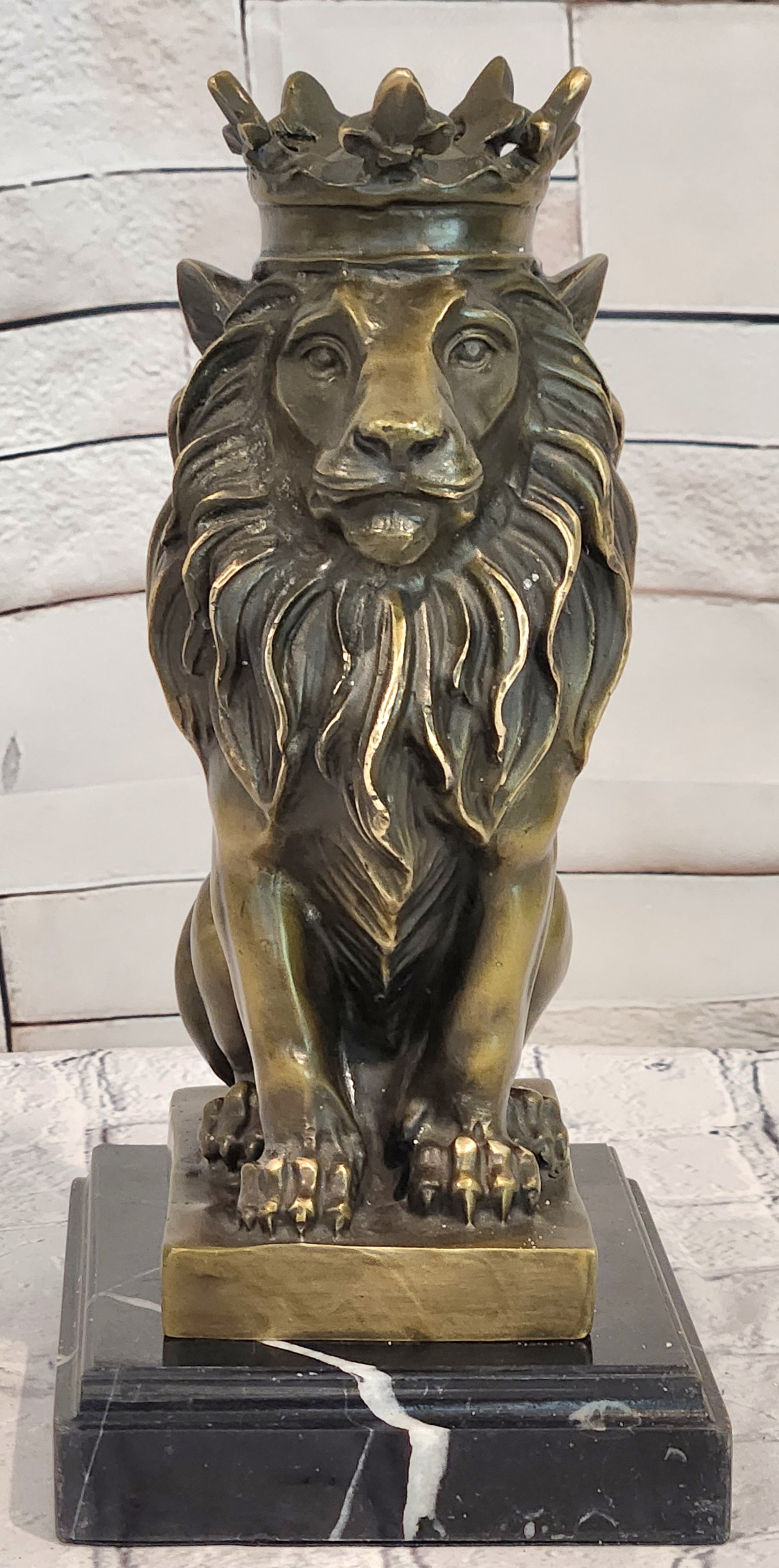 Regal Crown Lion Bronze Sculpture King of Beasts Milo Signed Collectible Artwork