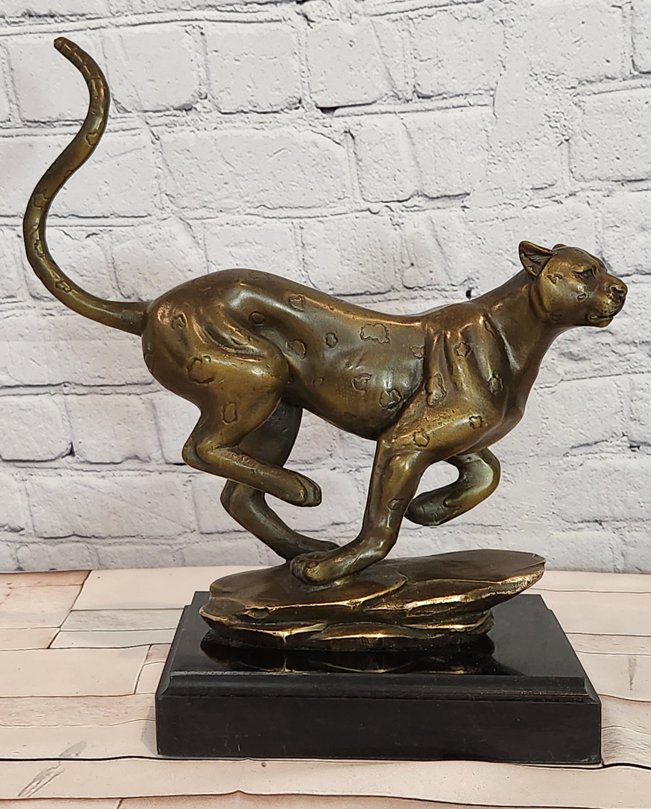 Bronze Running Cheetah Statue Wildlife Sculpture Signed Cain Fine Art Decor