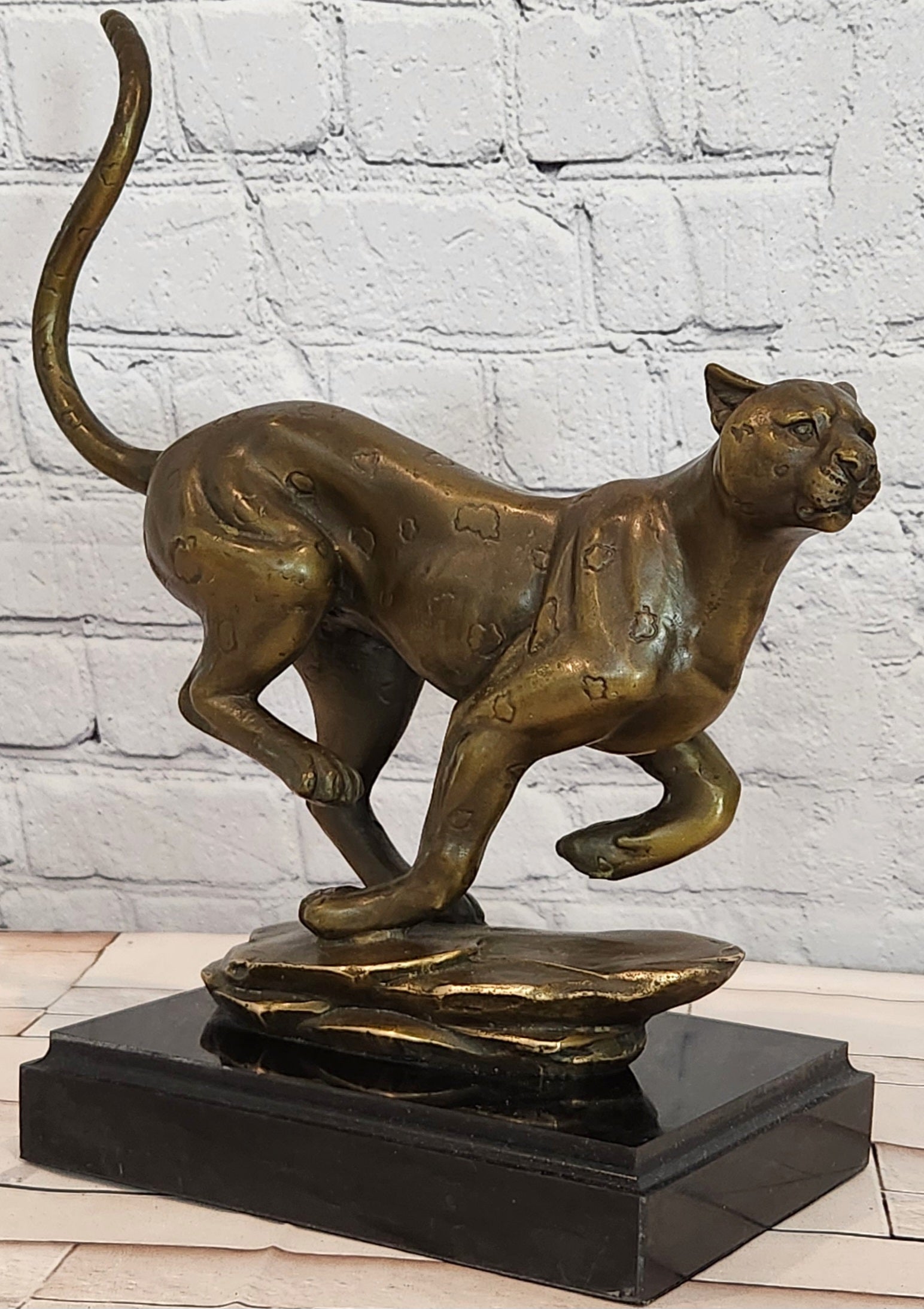 Bronze Running Cheetah Statue Wildlife Sculpture Signed Cain Fine Art Decor