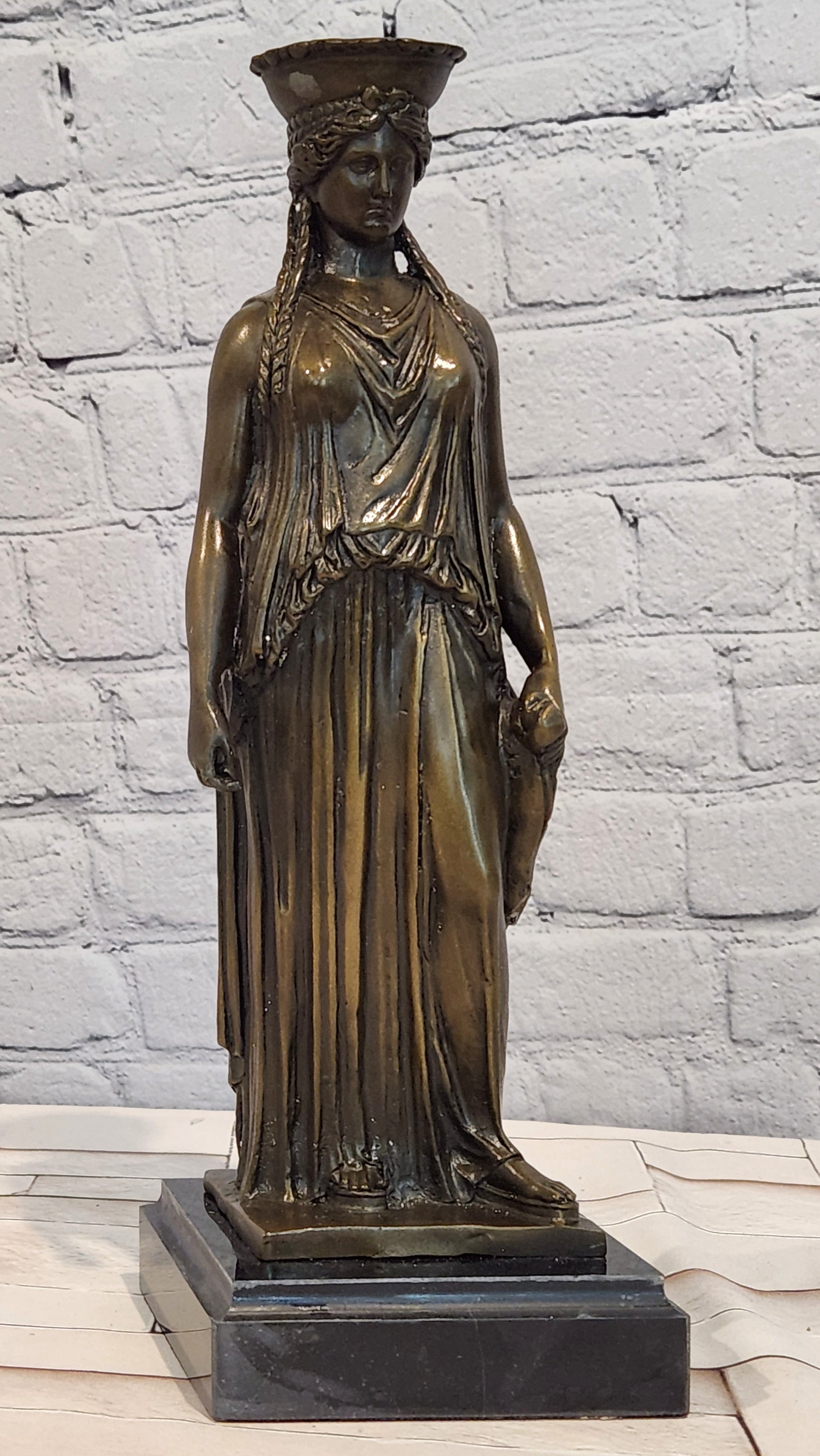 Bronze Caryatid Sculpture Signed J. Patoue Ancient Greek Fine Art Statue
