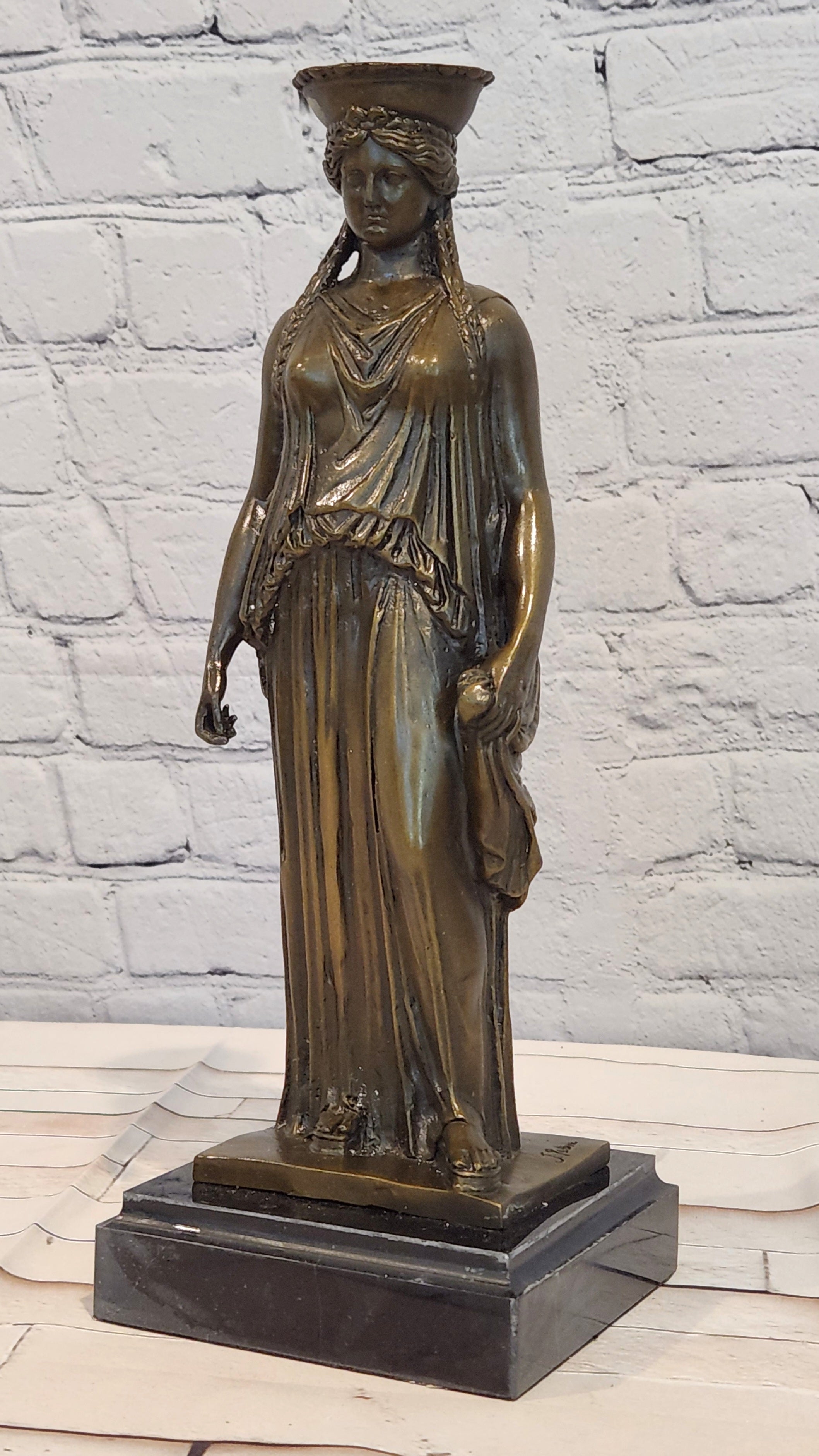 Bronze Caryatid Sculpture Signed J. Patoue Ancient Greek Fine Art Statue