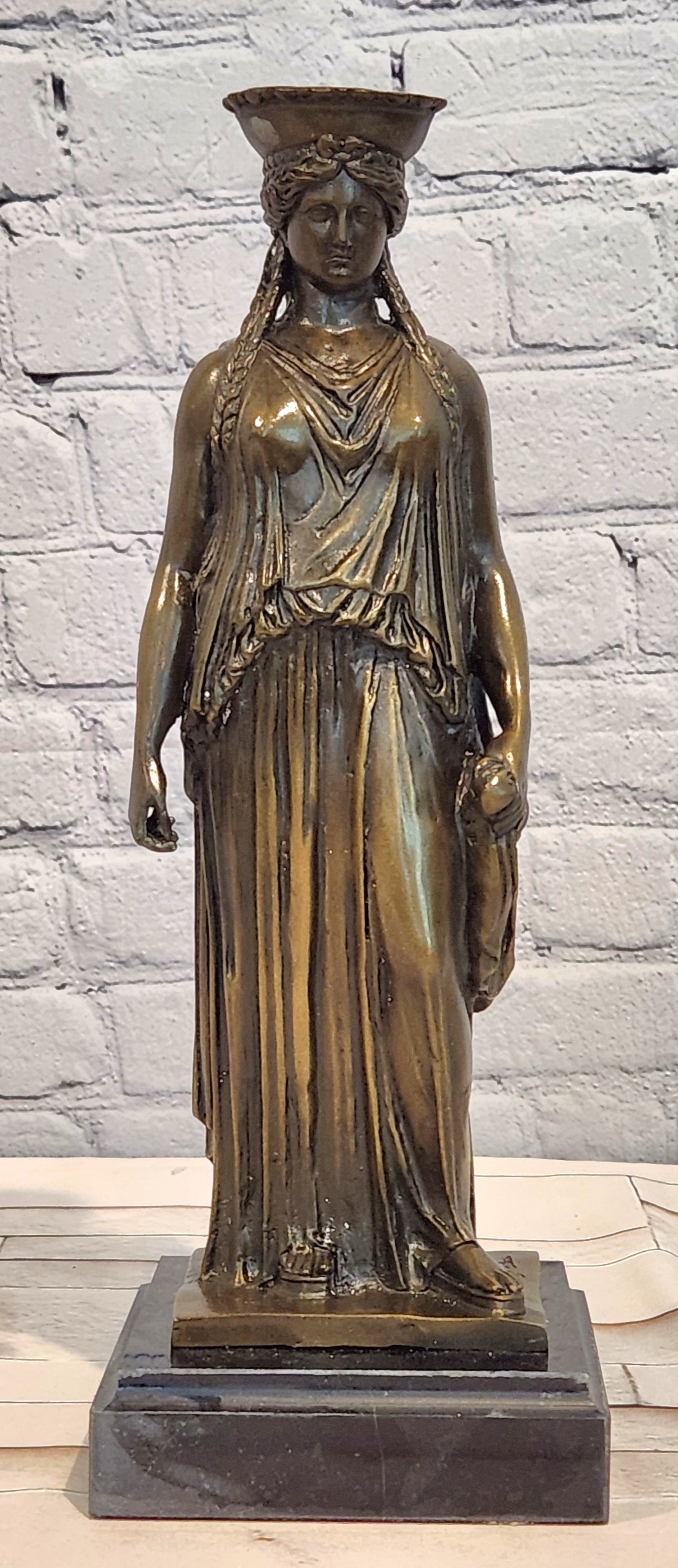 Bronze Caryatid Sculpture Signed J. Patoue Ancient Greek Fine Art Statue