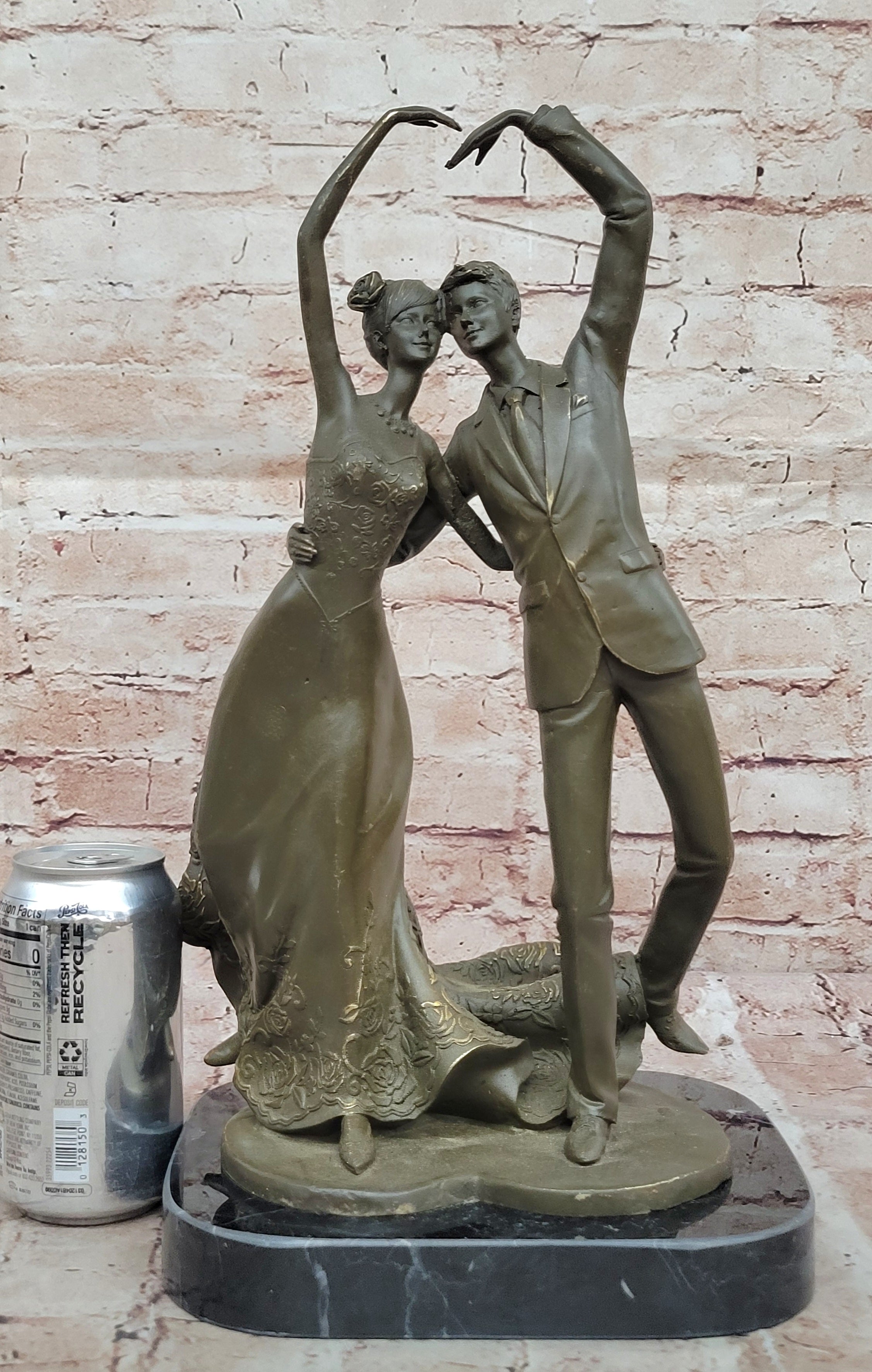 Bronze Romantic Couple Dancing Sculpture Statue Signed Vitaleh Wedding Gift Figurine