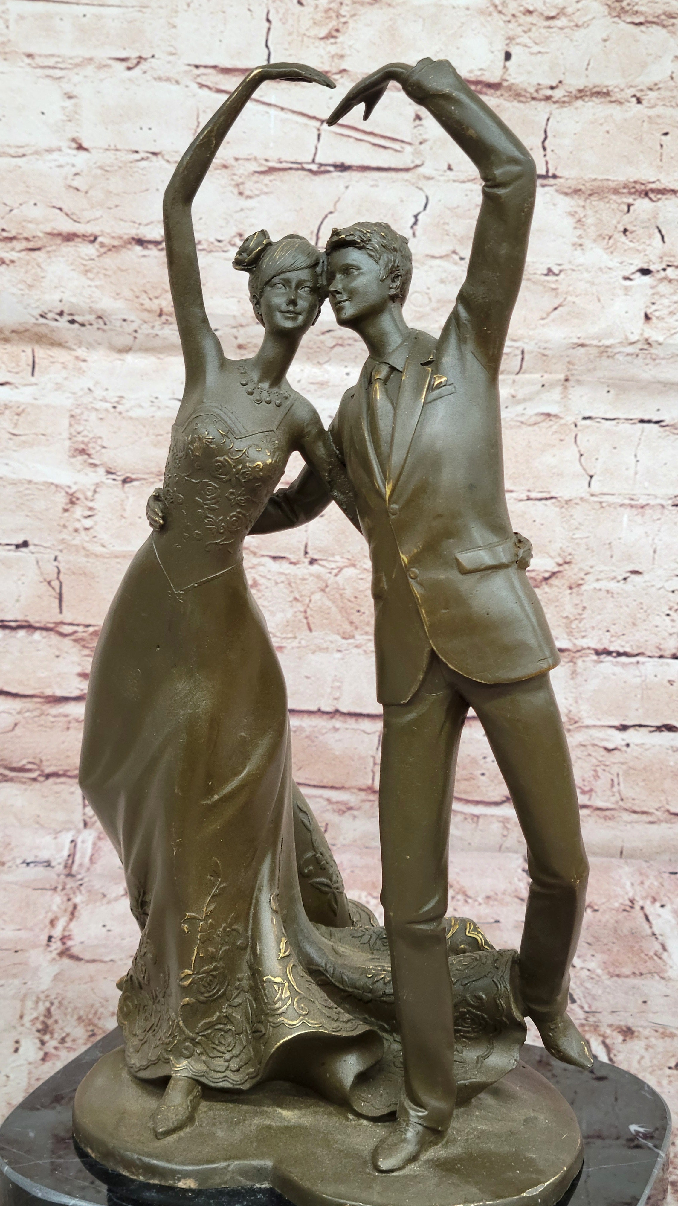 Bronze Romantic Couple Dancing Sculpture Statue Signed Vitaleh Wedding Gift Figurine