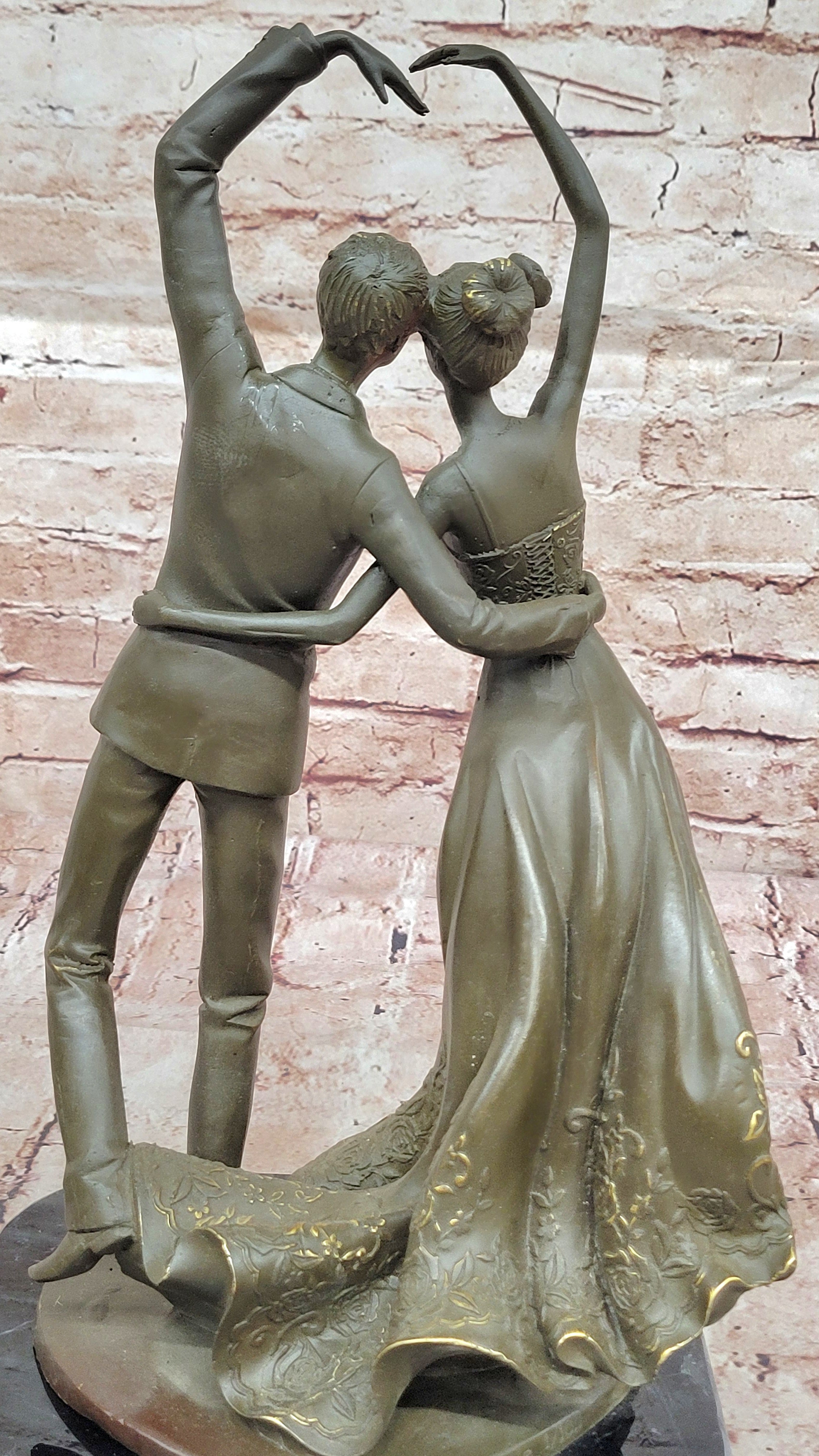 Bronze Romantic Couple Dancing Sculpture Statue Signed Vitaleh Wedding Gift Figurine