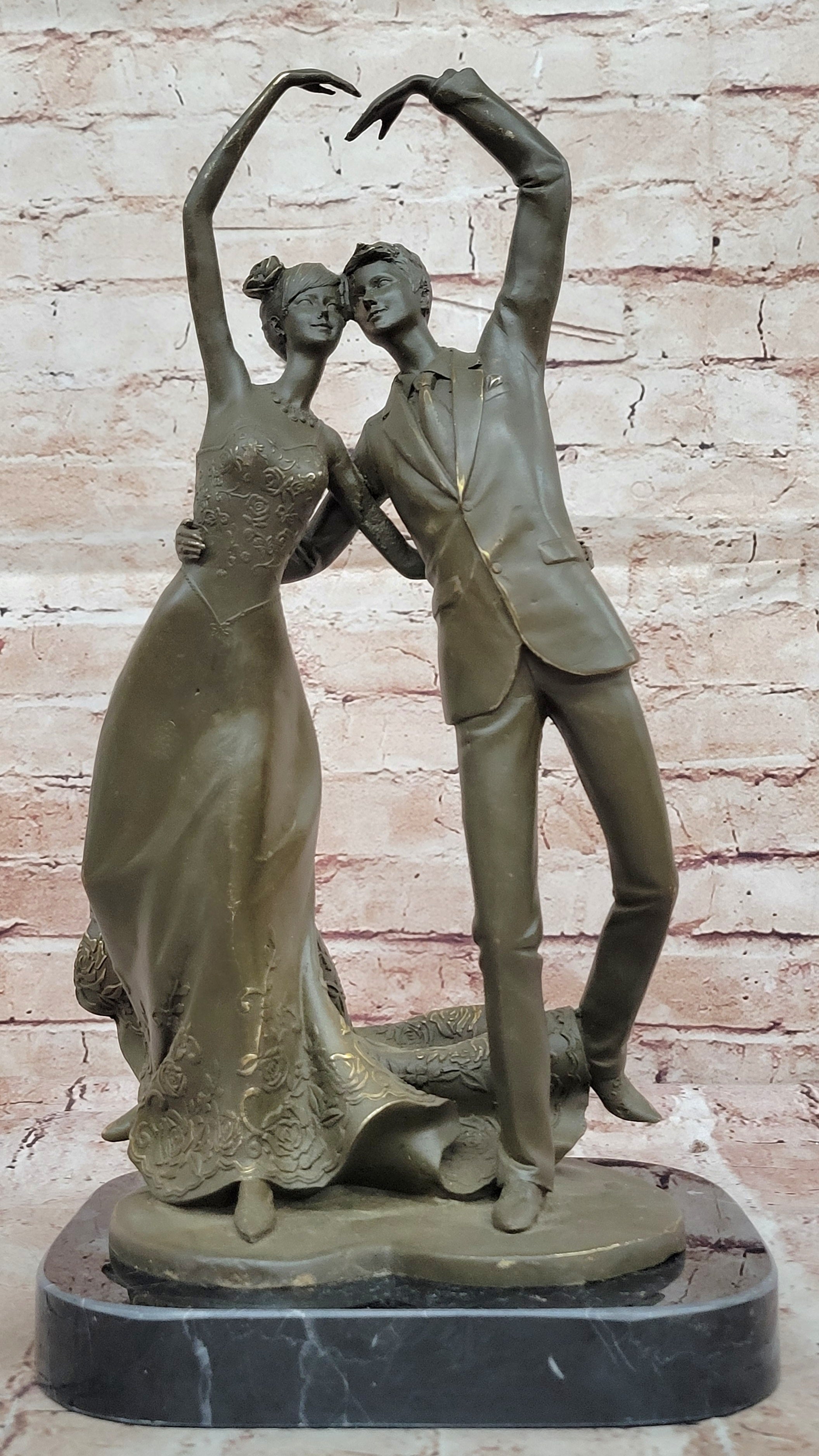 Bronze Romantic Couple Dancing Sculpture Statue Signed Vitaleh Wedding Gift Figurine