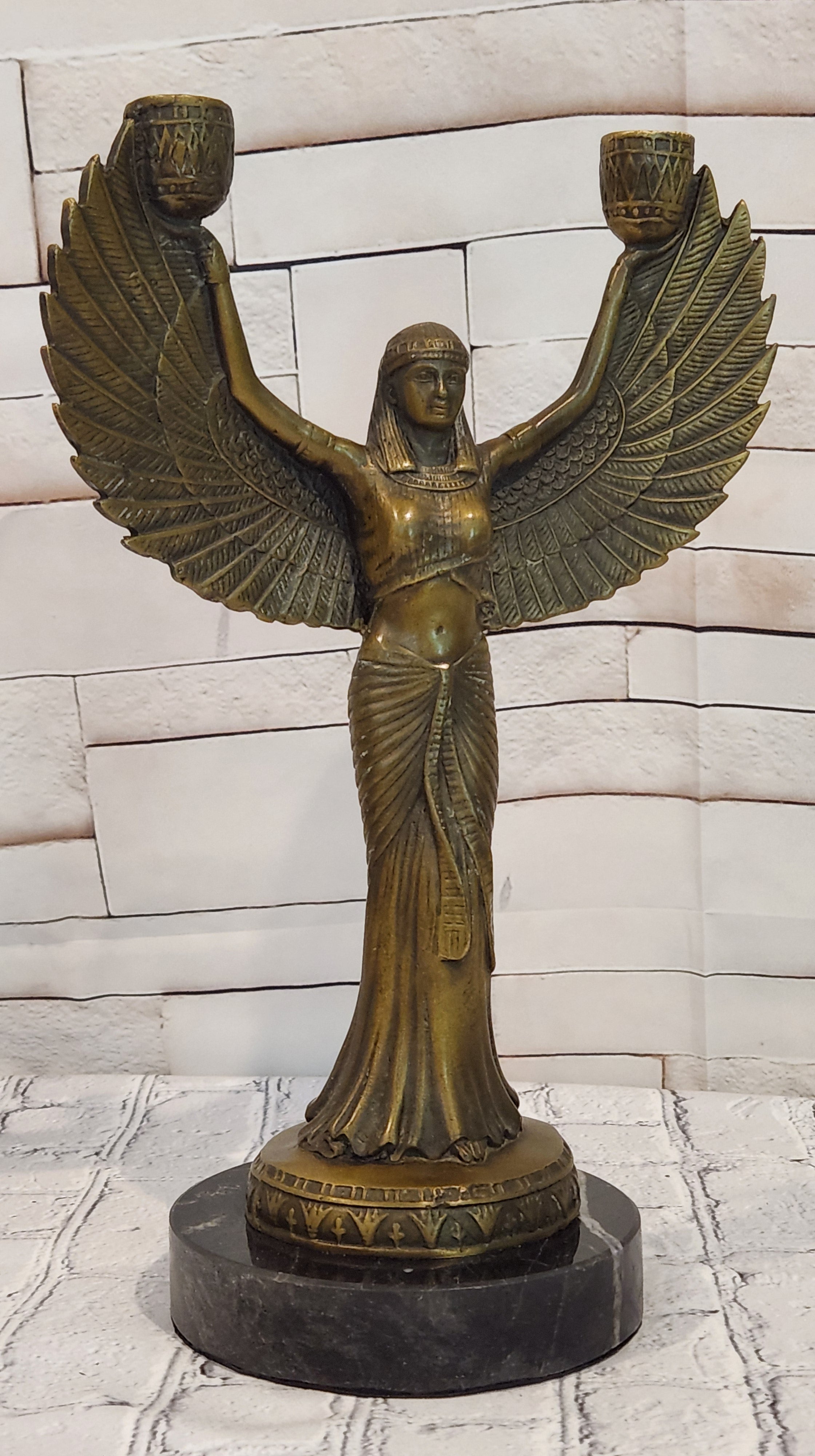 Patoue Winged Isis Bronze Candleholder Sculpture Timeless Mythological Art