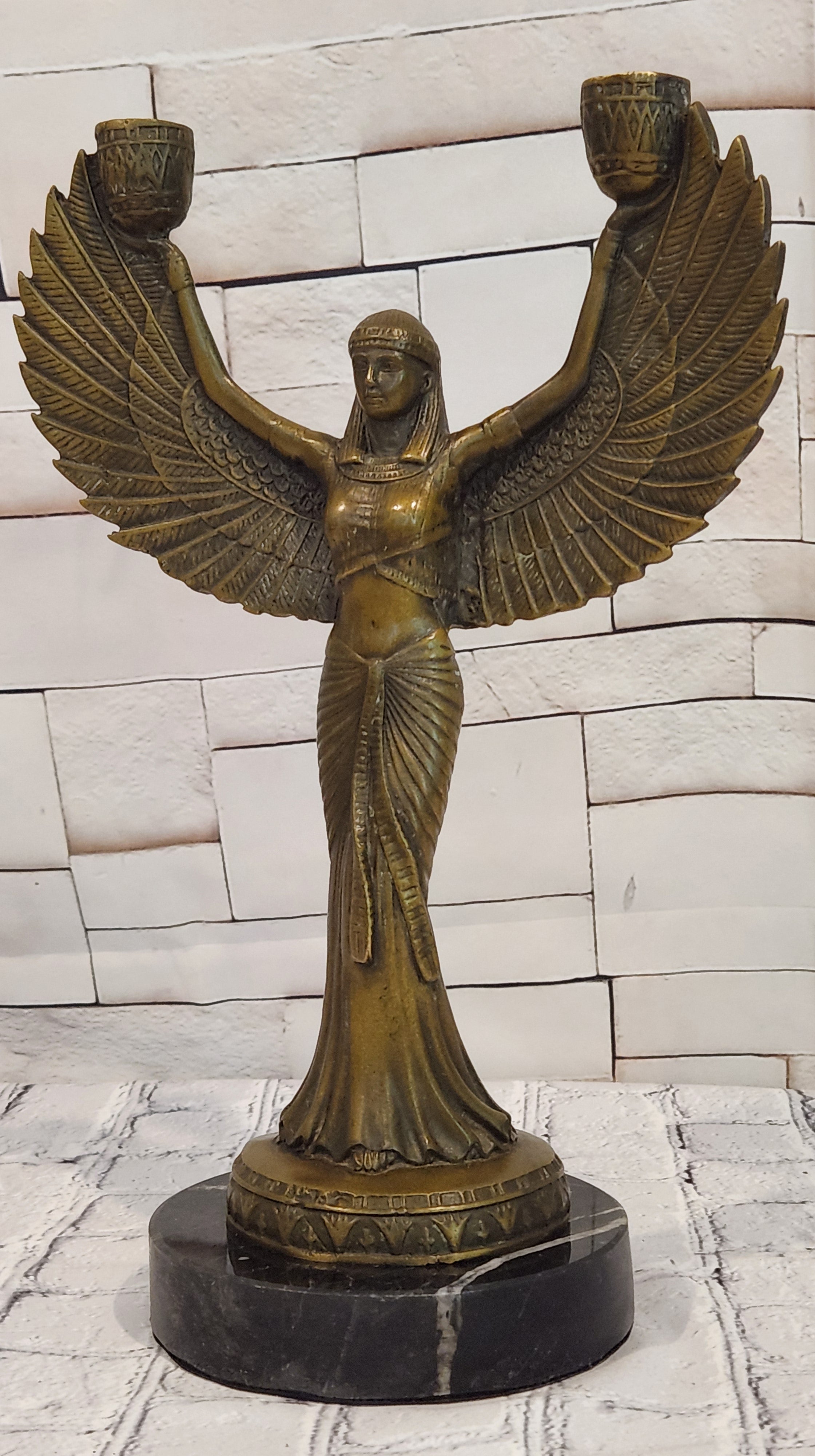 Patoue Winged Isis Bronze Candleholder Sculpture Timeless Mythological Art