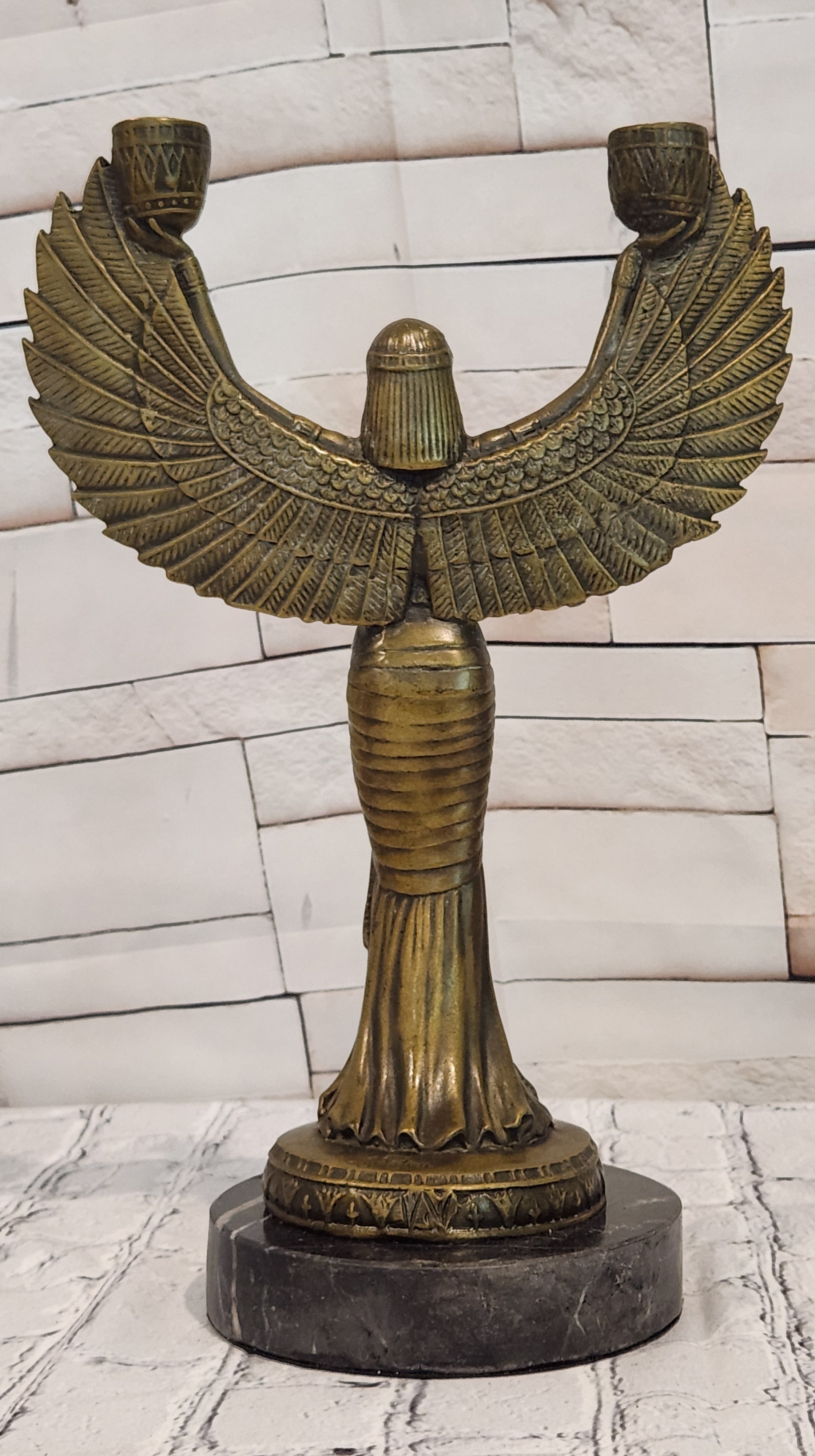Patoue Winged Isis Bronze Candleholder Sculpture Timeless Mythological Art